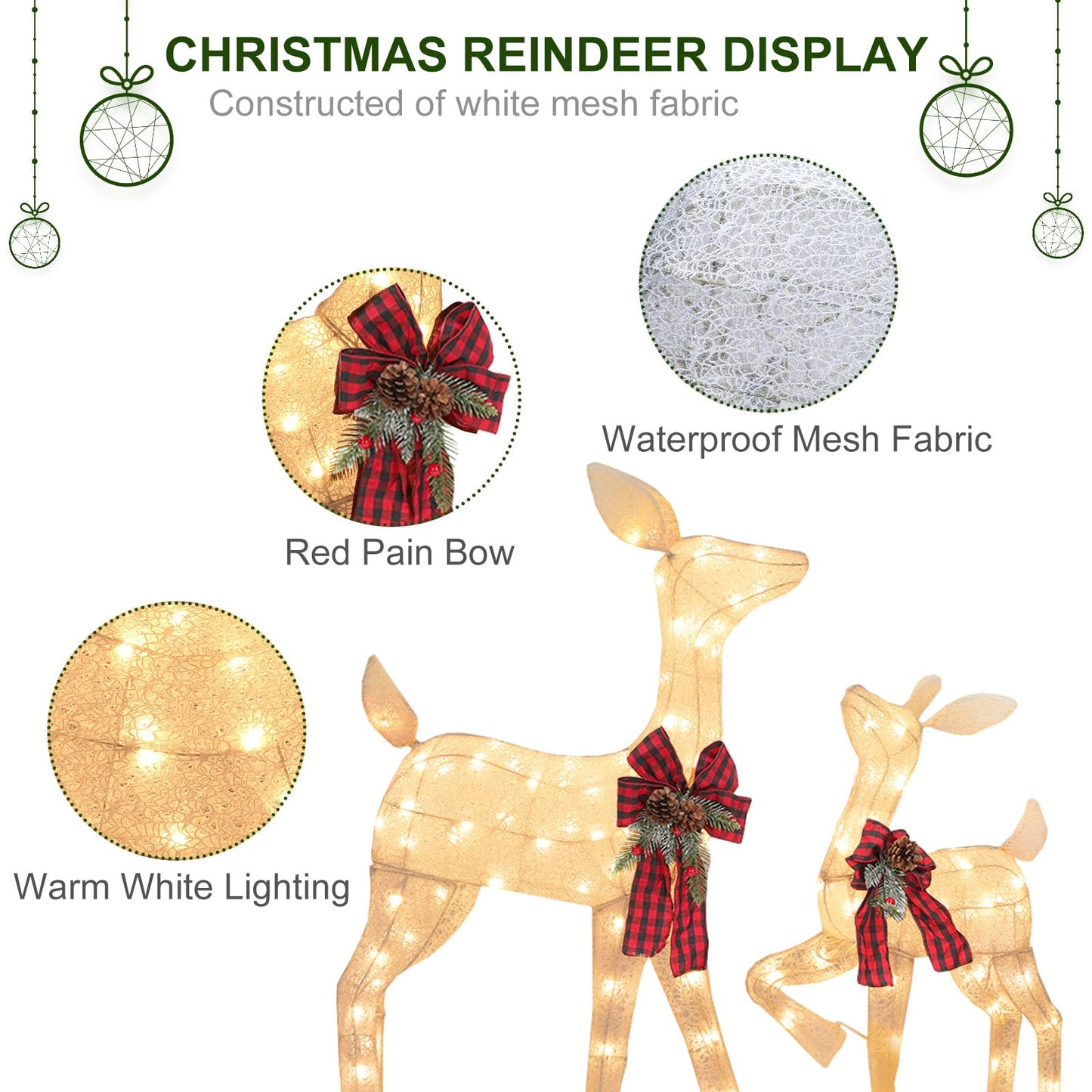 2 Pack Reindeer Christmas Decoration with 105 Lights Xmas Lighted White Glittering Deer for Indoor Outdoor Yard Lawn Decoration