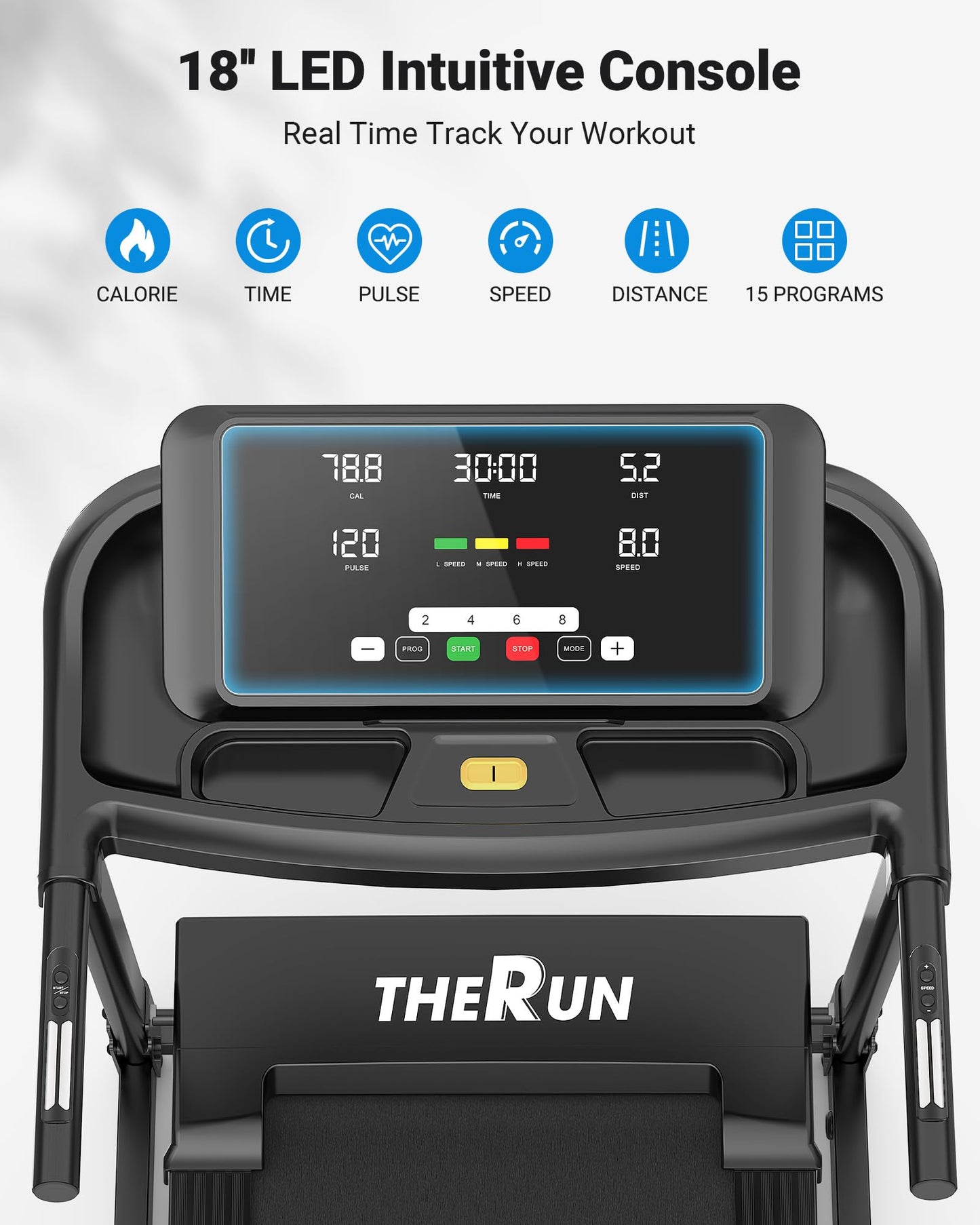 THERUN Treadmills for Home, Running Treadmill with Incline, Foldable Treadmills Heart Rate Sensors, 18″LED Display Manual Incline Adjustment, 3.0HP Treadmill for Indoor Fitness Workouts