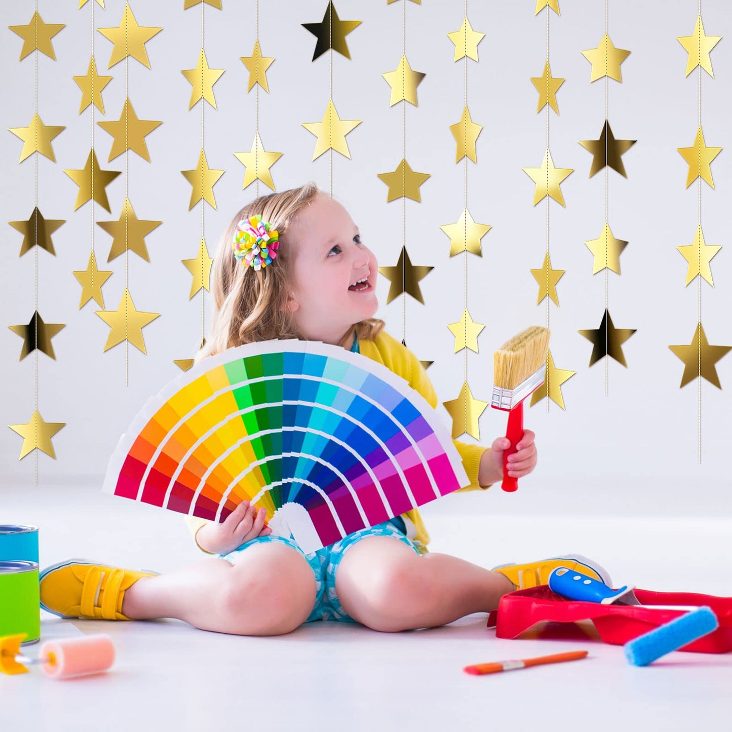 Patelai Glitter Star Garland Banner Decor, 130 Feet Star Hanging Bunting Banner Bright Backdrop for 2025 Graduation Prom Wedding Birthday Christmas Party Supplies(Gold)