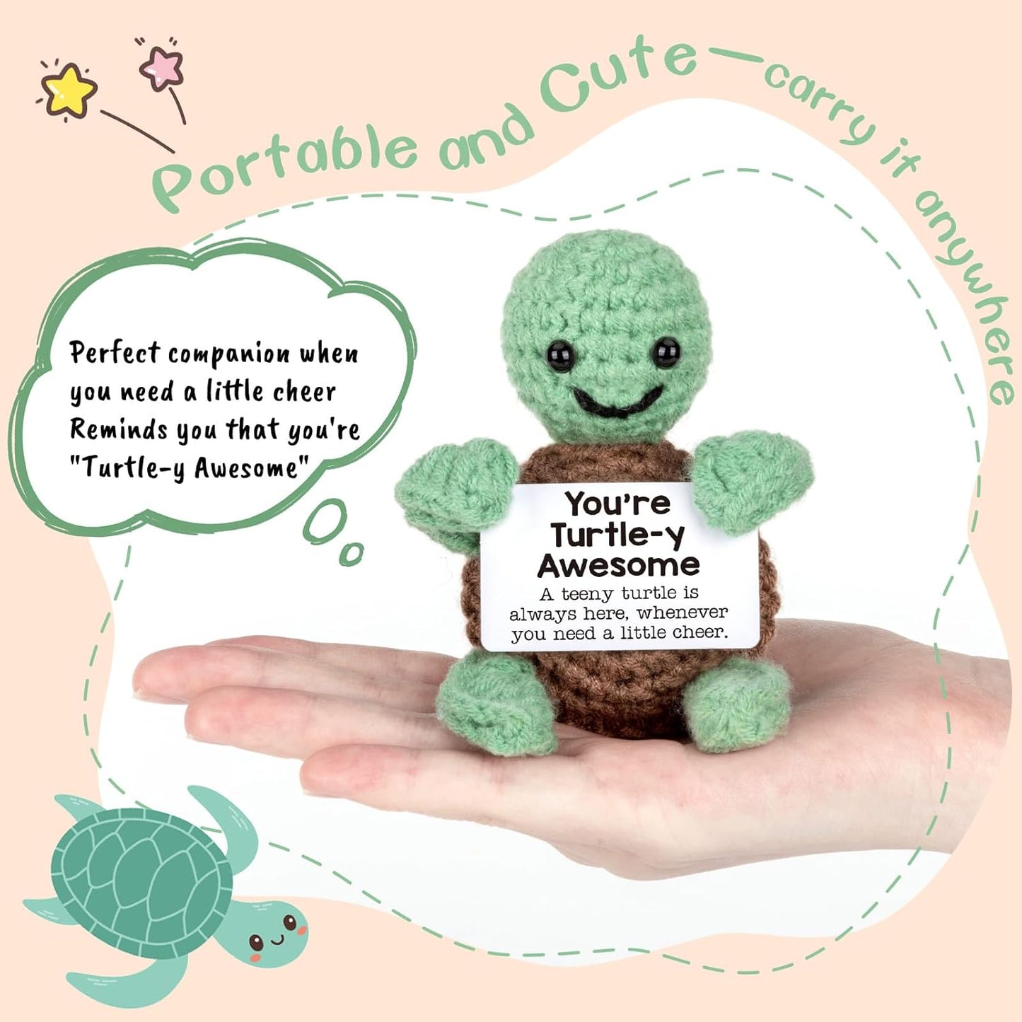 Mini Funny Turtle Crochet Gifts, Birthday Gifts for Women Men Presents, Inspirational Small Animals Cute Stuff Things, Handmade Emotional Positive Crochet Turtle Decor
