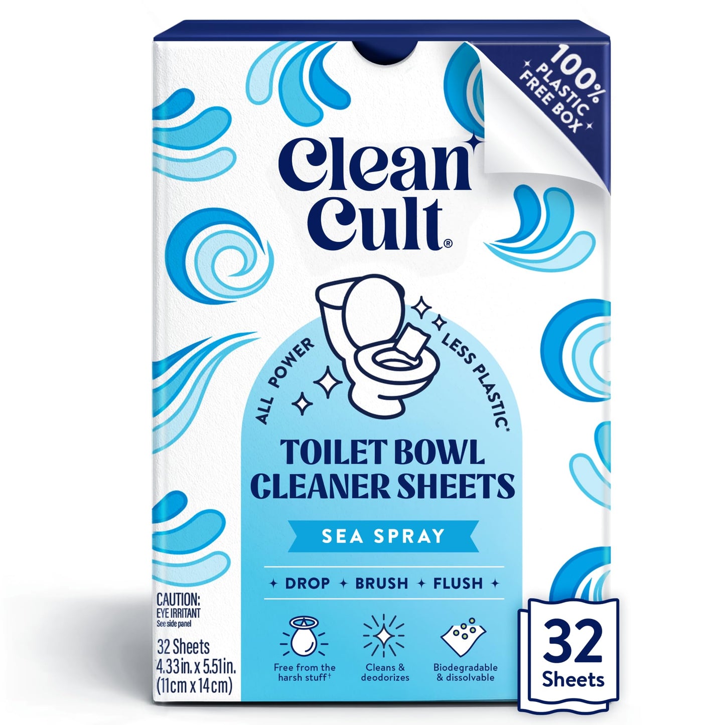 Cleancult Toilet Bowl Cleaner Sheets - Dissolvable, Septic Safe, Effective Cleaning, Removes Stains & Rings, Cleans & Deodorizes - 32 Uses - Fresh Lemon Scent - Plastic-Free Packaging