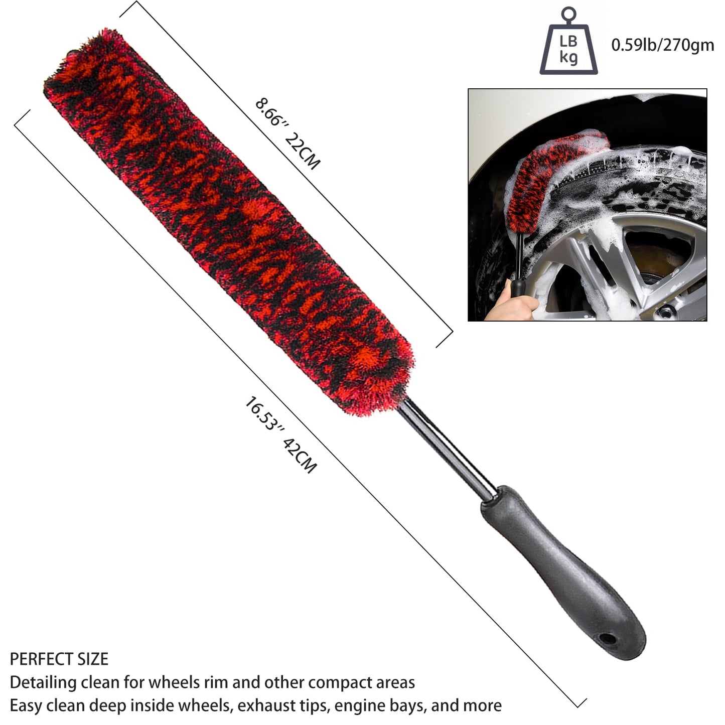 bzczh Metal Free Soft Wheel Cleaner Brush, Synthetic Wool Car Cleaning Brush, Highly Water Absorption, Dense and Durable Tire Brush for Cleaning Wheels, Rims, Spokes, Fenders, Engines…