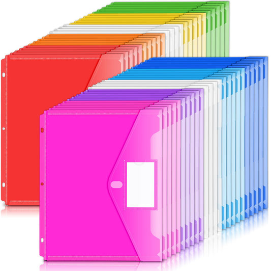 Forvencer Binder Pocket, 10 Pack Super Heavyweight Plastic Folders with Tight Closure, Folders with Pockets Side Loading, Binder Organizer, Binder Dividers with Pockets, Letter Size, Assorted Colors