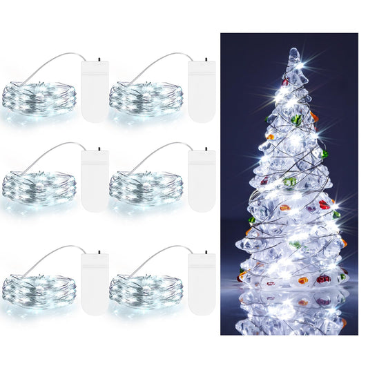 TingMiao Cool White Fairy String Lights Battery Operated LED Starry Lights 7.2ft 20 LEDs Silvery Copper Wire for Christmas DIY Decoration Wedding Party (6 Pack)