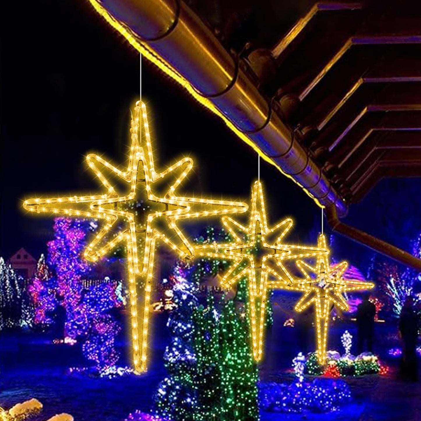 YGLOWORM Christmas Lights Bethlehem LED Star Door Window Porch Wall Decoration Party Light Hanging Lights(28" Warm White Light)