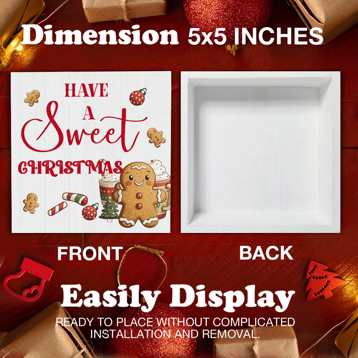 Christmas Kitchen Decorations, Hot Cocoa Wooden Sign Gingerbread Decor, Farmhouse Christmas Wooden Block Sign, Christmas Home Decor for Table Shelf 5 x 5 Inch