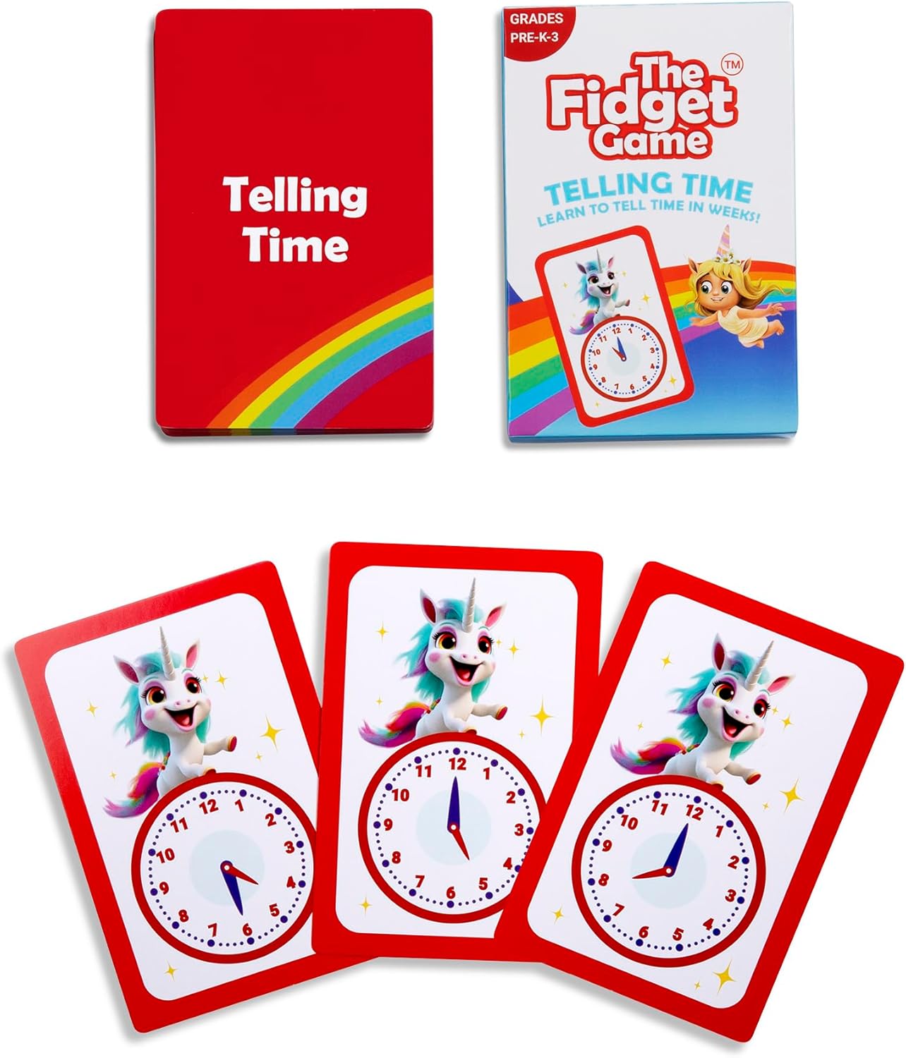 THE FIDGET GAME Telling Time Flash Cards, Learn to Read Analog Clocks - Educational Learning Toy & Interactive Teaching Tools for Children to Practice, Toddler Activities for 5+ Years