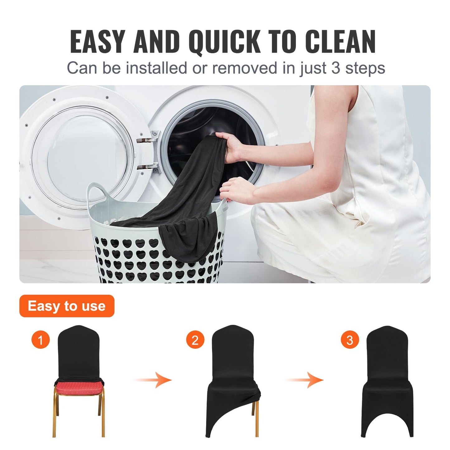 VEVOR 50 Pcs Black Chair Covers Polyester Spandex Stretch Slipcovers for Wedding Party Dining Banquet Arched-Front Chair Covers