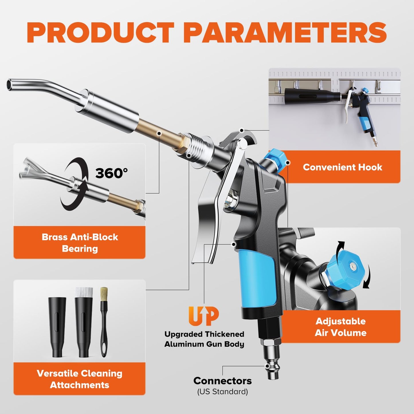 Zhevebaga Tornado Air Cleaning Gun, Upgraded High Pressure Dryer Air Blow Gun Adjustable Wind Speed, 360° Rotating Nozzle for Thorough Cleaning Car Detailing Tools for Car Interiors & Exteriors