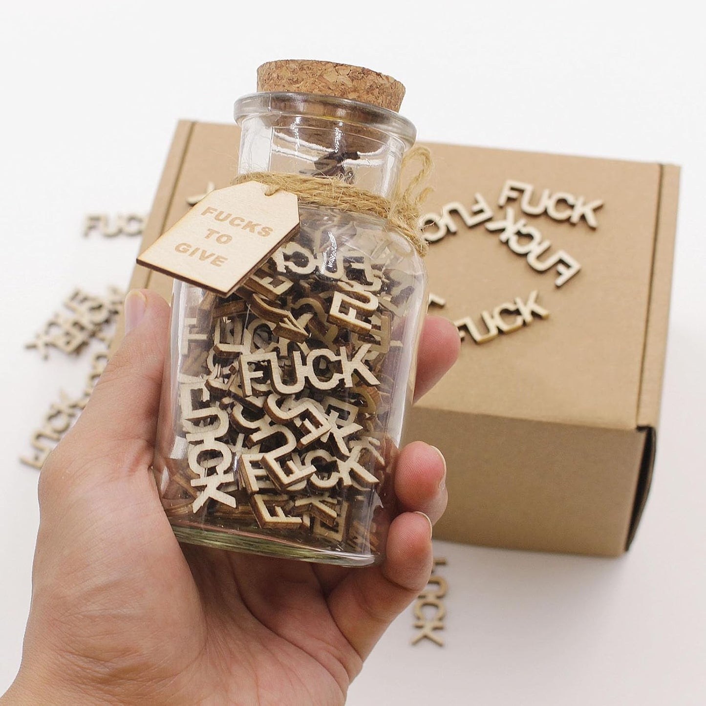 fuck jar(5oz)Gift Jar,Fucks to Give,Fuck Wooden Cutout Letter Piece Bad Mood Vent Spoof Birthday Day,Holiday, Thanksgiving Christmas Gifts to Friend,gag Funny Gift