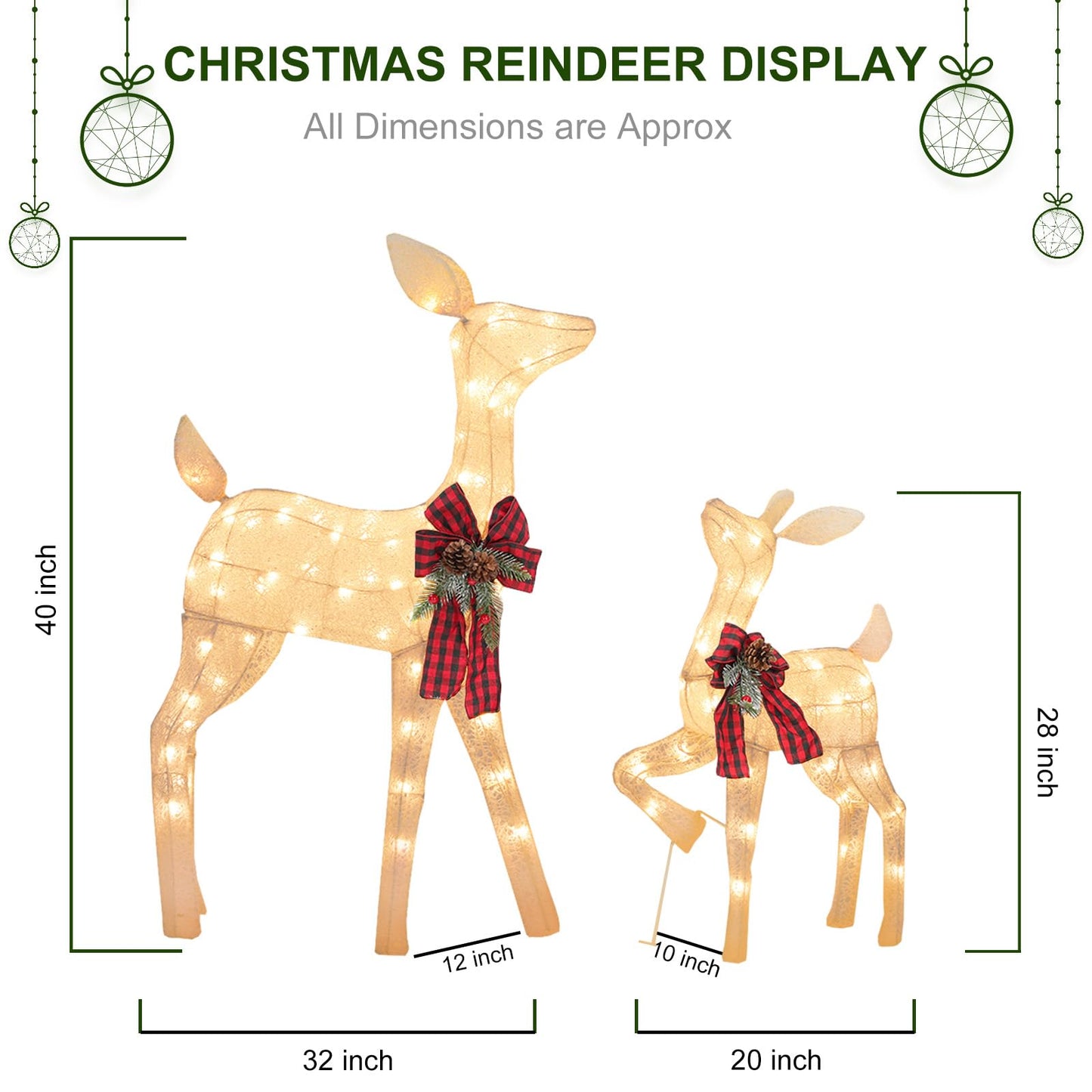 2 Pack Reindeer Christmas Decoration with 105 Lights Xmas Lighted White Glittering Deer for Indoor Outdoor Yard Lawn Decoration