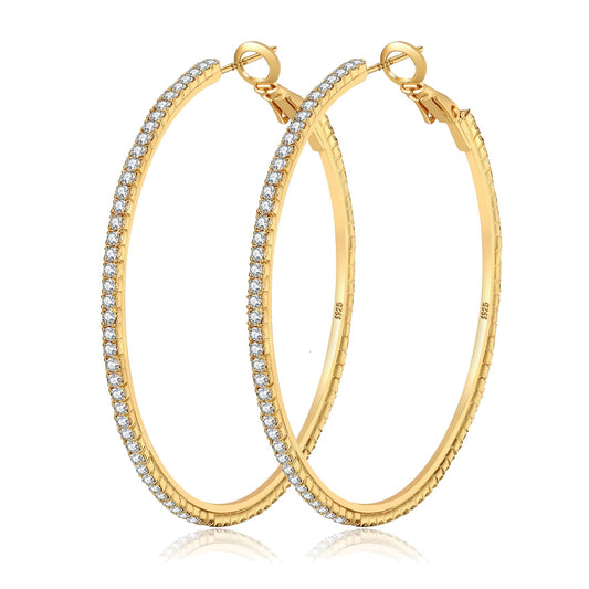 MOROTOLE 14K Gold Rhinestone Hoop Earrings - Fashion Thin Big Hoops, Hypoallergenic, 20/30/40/50/60/70mm