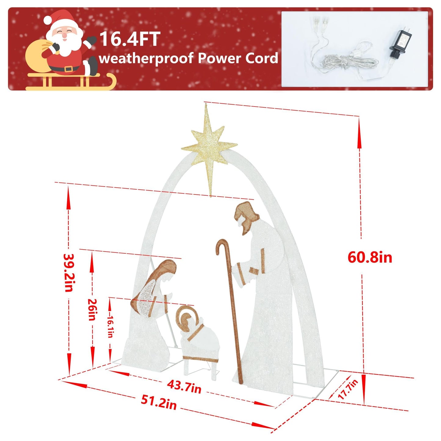 MUPATER Lighted Nativity Scene Outdoor Christmas Decoration, Christmas Holiday Yard Decor Nativity Set for Lawn, Yard Home Party with Lights, White