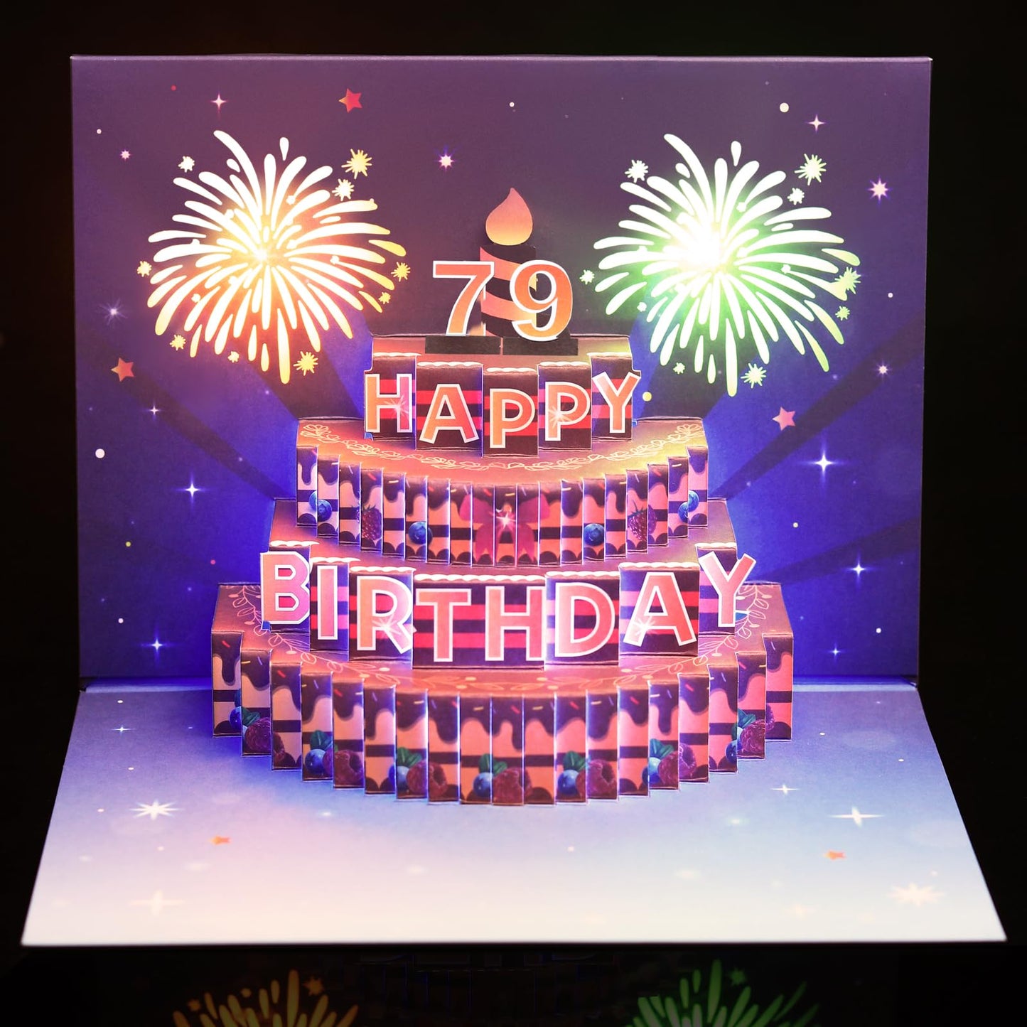 Firework Birthday Cards, Light and Music Happy Birthday Card with Blowable Birthday Cake, 3D Pop Up Birthday Gift Greeting Card for Women Men Kids Husband Wife Mom Dad Daughter