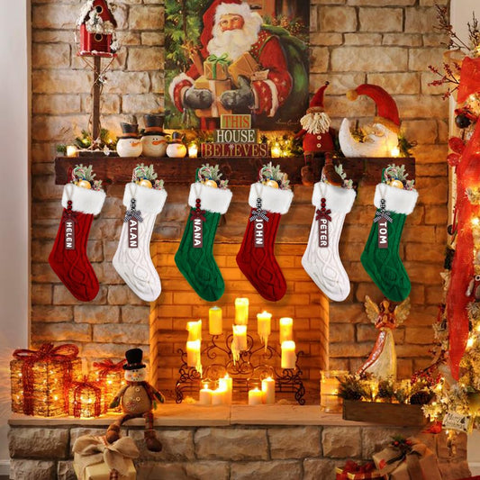 XIMISHOP 6PACK Christmas Stockings,18Inches Large Cable Knitted Stocking Personalized Xmas Hanging Stocking Decorations with Name Tags for Holiday Christmas Party Family Decor(Green Red White
