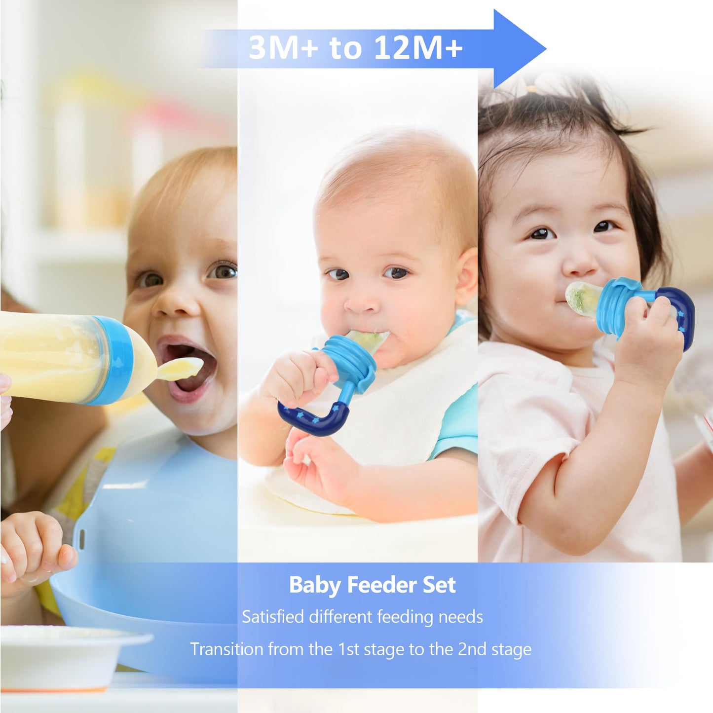 WAJIAYON Baby Fruit Feeder Pacifier | Infant Food Feeder Pacifier & Food Dispensing Spoon | Fresh Fruit Teethers for Babies | Silicone Feeder Baby,Mesh Feeder Shower Gifts for Boys and Girls(Blue)