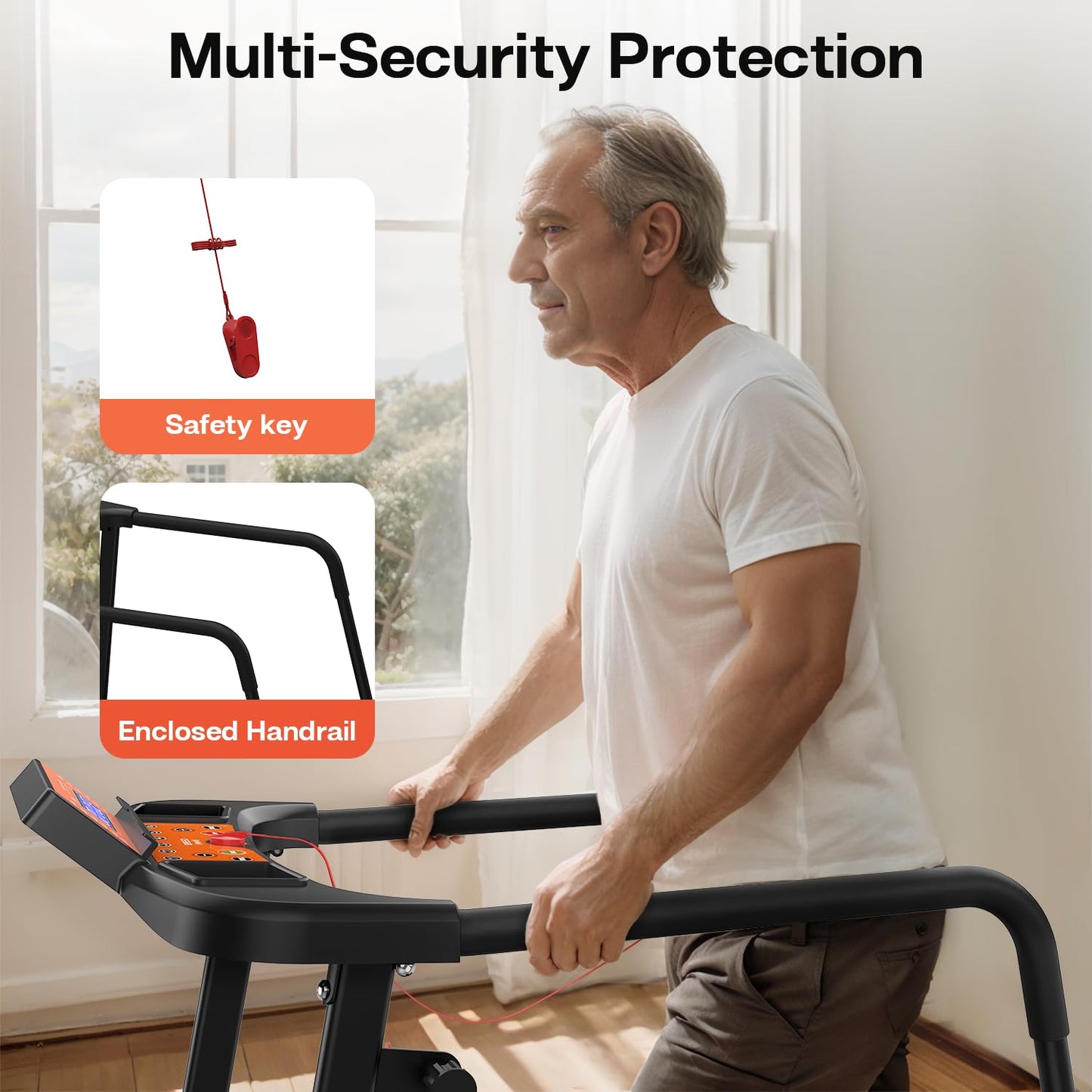 ACTWIND Walking Treadmill with Long Handles for Seniors, Treadmills for Home 300 lbs Capacity, Recovery Fitness Exercise Machine with Stable and Safe Structural Design, APP Control