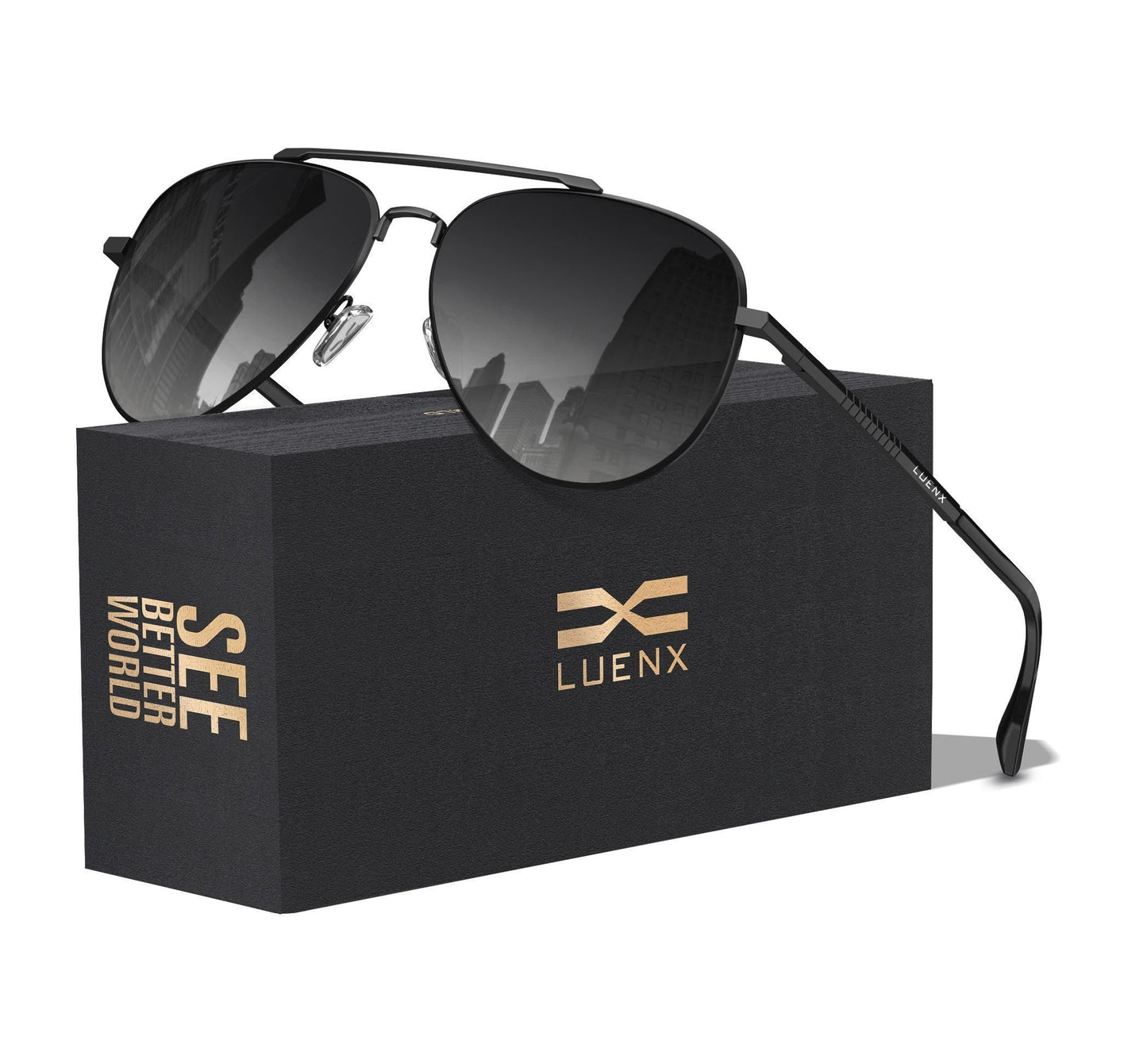 LUENX Aviator Sunglasses for Men Women Polarized Driving Classic Shades - UV 400 Protection with Accessories 60MM