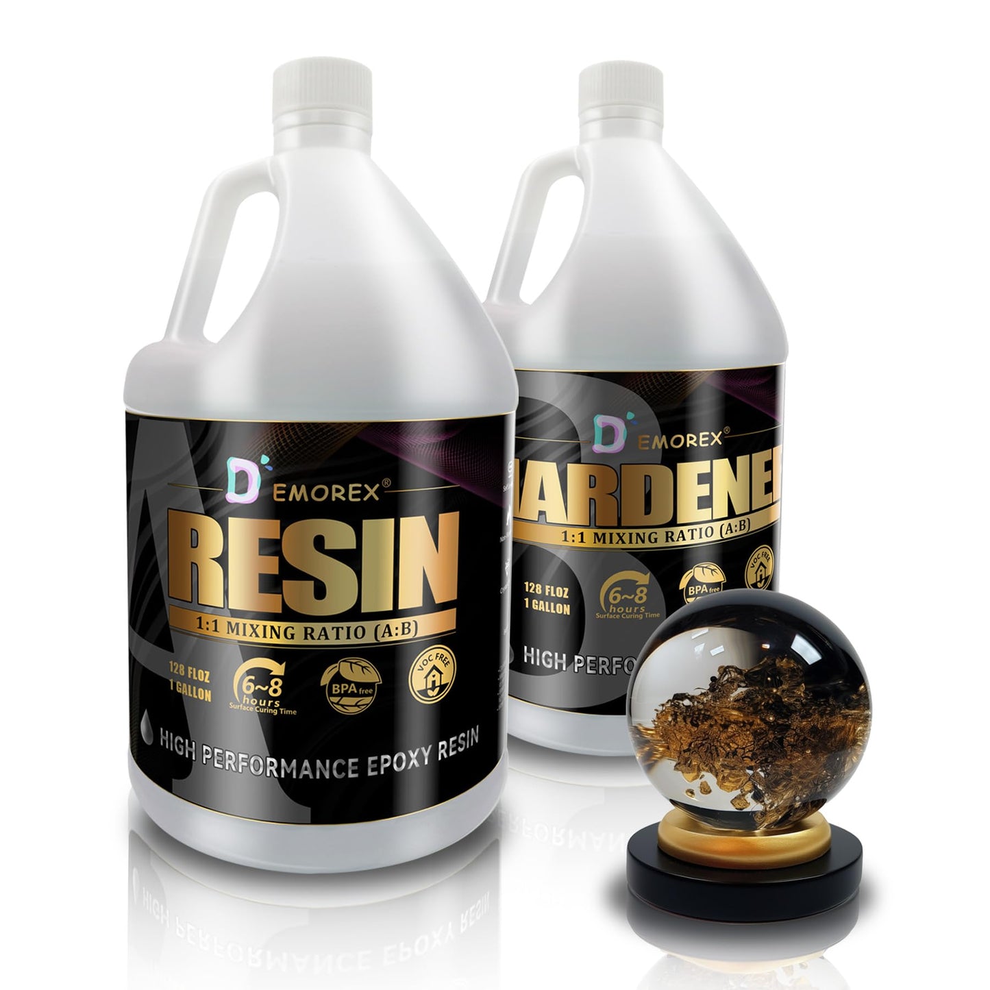 Epoxy Resin, Demorex Resin Kit Crystal Clear-Not Yellowing and No Bubble Self Leveling Easy Mix 1:1 Casting & Coating for DIY Jewelry Making, Art Crafts, Wood & Resin Molds (32oz)