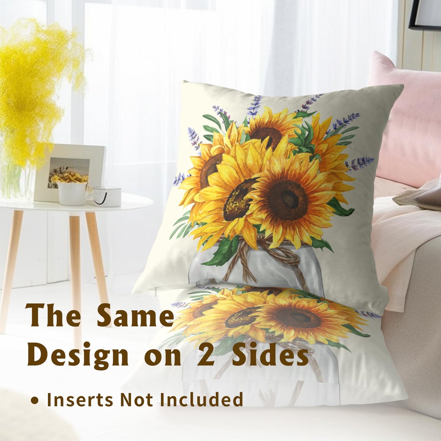 Mweet Sunflower Throw Pillows Covers 18 x 18 Inch - 2PCS Nature Summer Flower Vase Floral Decorative Square Pillowcases for Couch Sofa Bench Living Room Bedroom Decoration