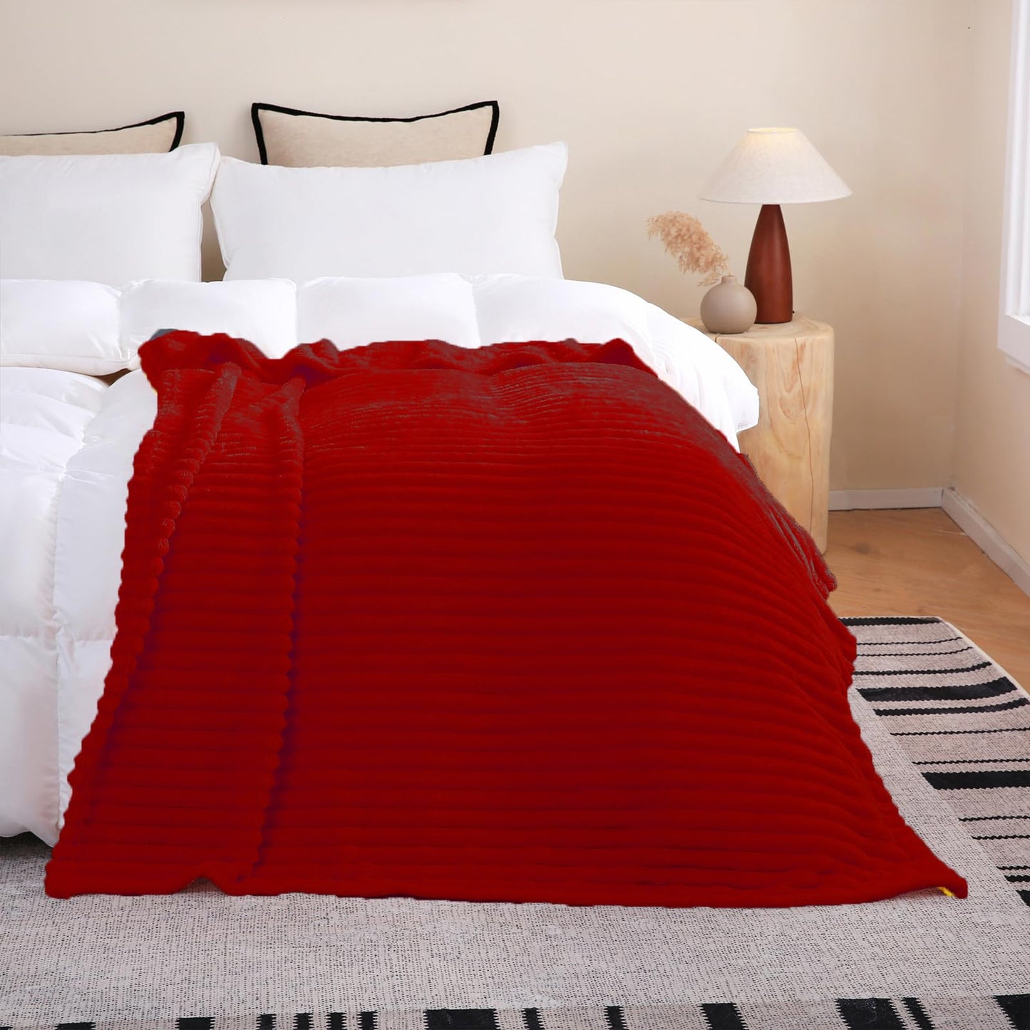 Valentines Day Decorations Red Fleece Throw Blanket 50”×60” for Couch Sofa Bed,Super Soft Cozy Plush Microfiber Flannel Blanket with Stripes Design Lightweight for Adults,Woman,Girls Gifts