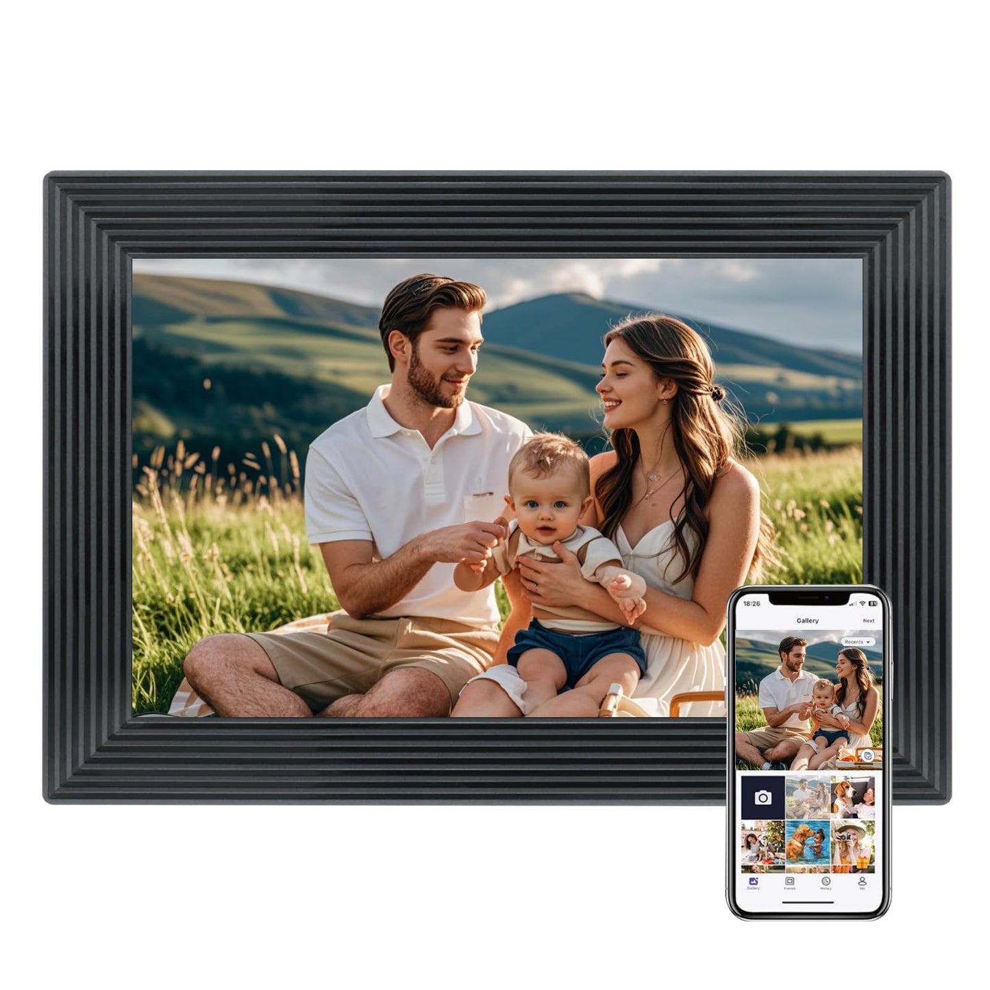 Frameo 10.1 Inch Digital Picture Frame WiF Black,Electronic Picture Frame, Photo Frame,32GB Storage,1280x800 IPS HD Touch Screen,Auto-Rotate,Share Photos/Videos Instantly via Frameo App from Anywhere