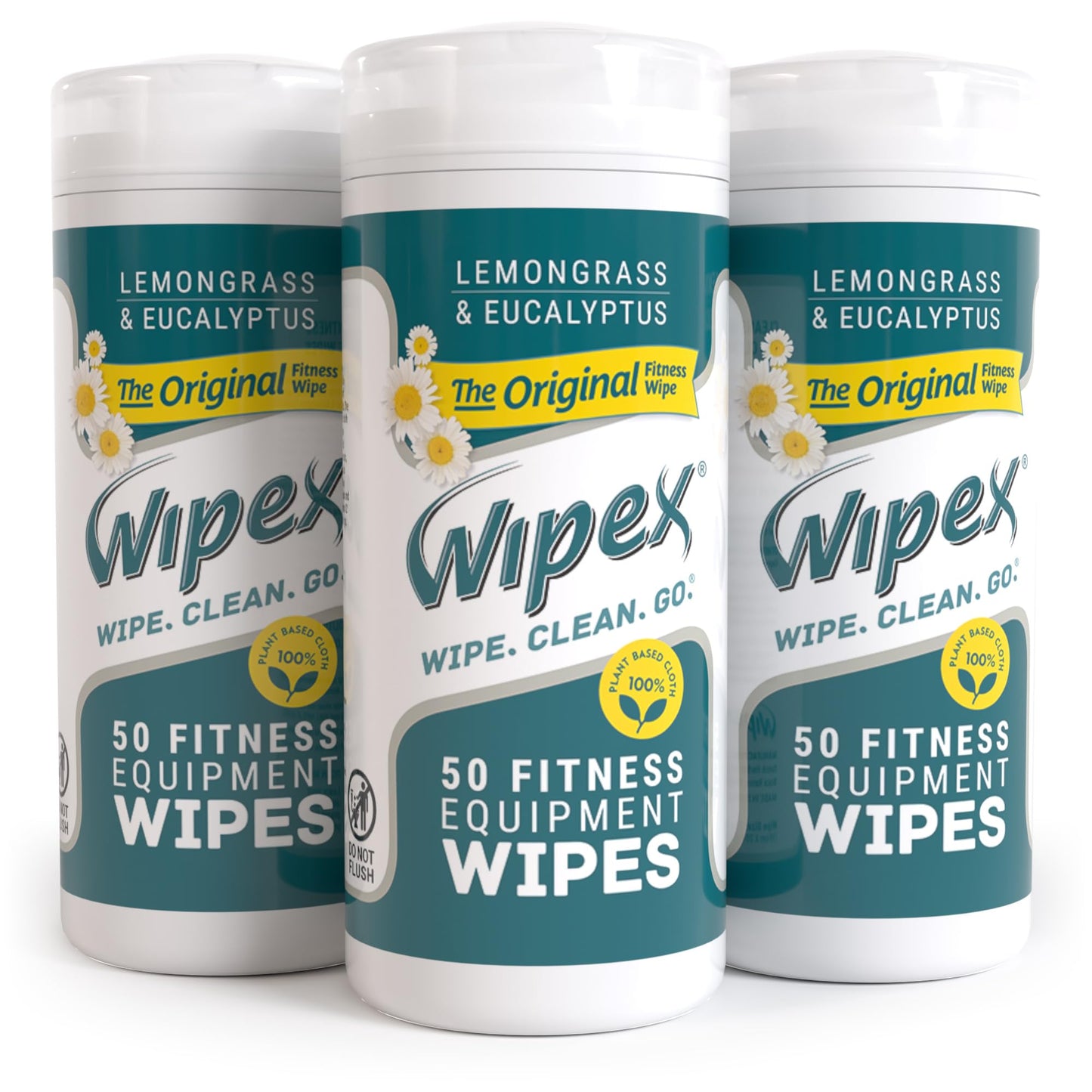 Wipex Fitness Equipment Wipes - Original Natural Plant Based Gym Wipes for Equipment, Clean Surfaces at Home or Gym, Use as a Yoga Mat Cleaner, Lemongrass, Eucalyptus & Vinegar, 50 Count (Pack of 1)