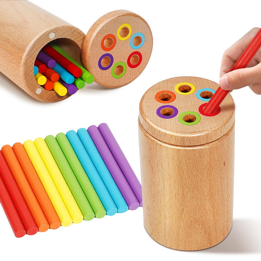 Montessori Toys for 1-3 Year Old, Travel Toys for Toddlers Activities Wooden Color Sorting Stacking Toy for 18+ Month Old Boys Girls Learning Gift for 2-4 Year Old Kids Christmas Birthday