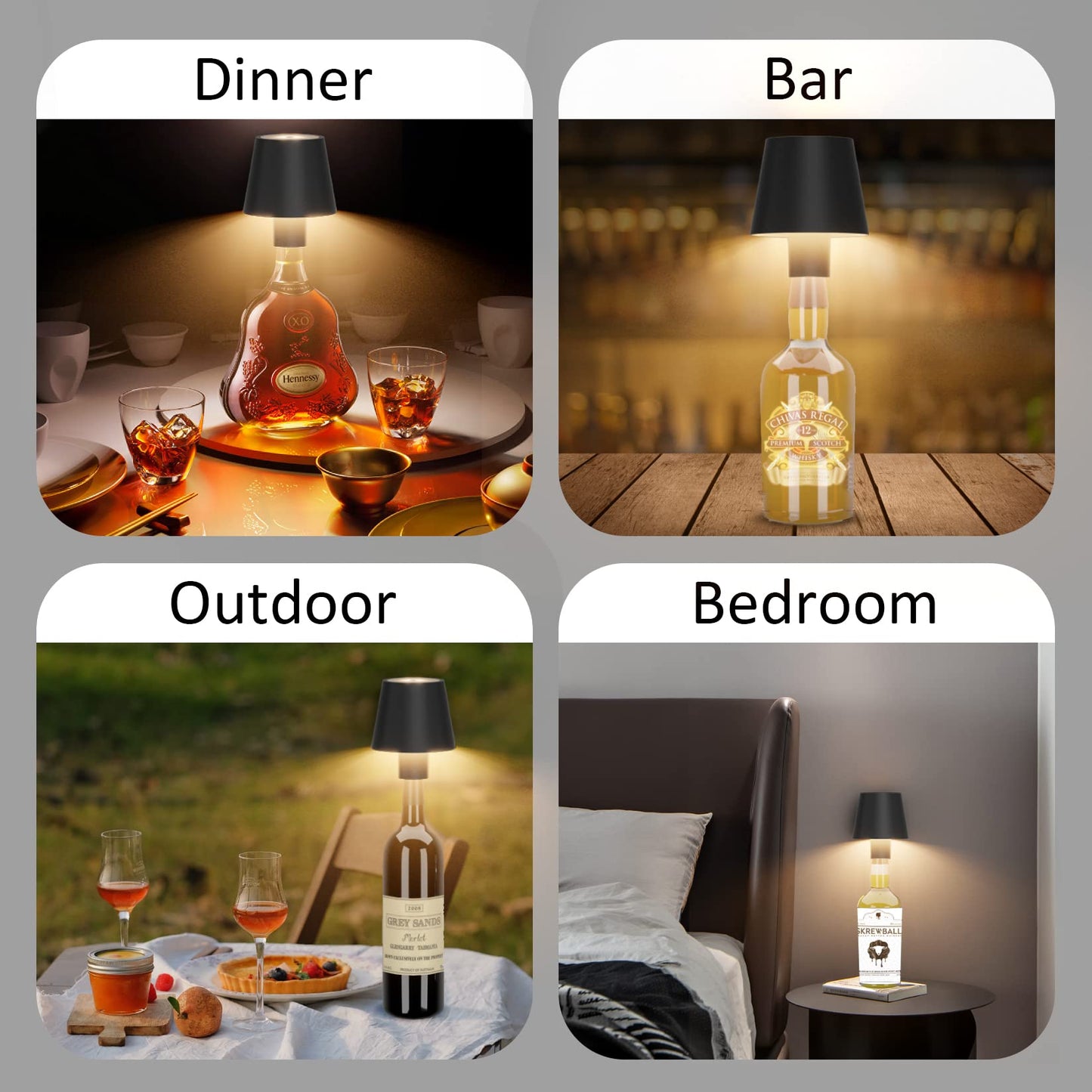 Coinmit LED Bottle Lamp 5500 mAh Battery Portable Table Lamp Waterproof Cordless Night Light for Outdoor Restaurant Bedroom Black