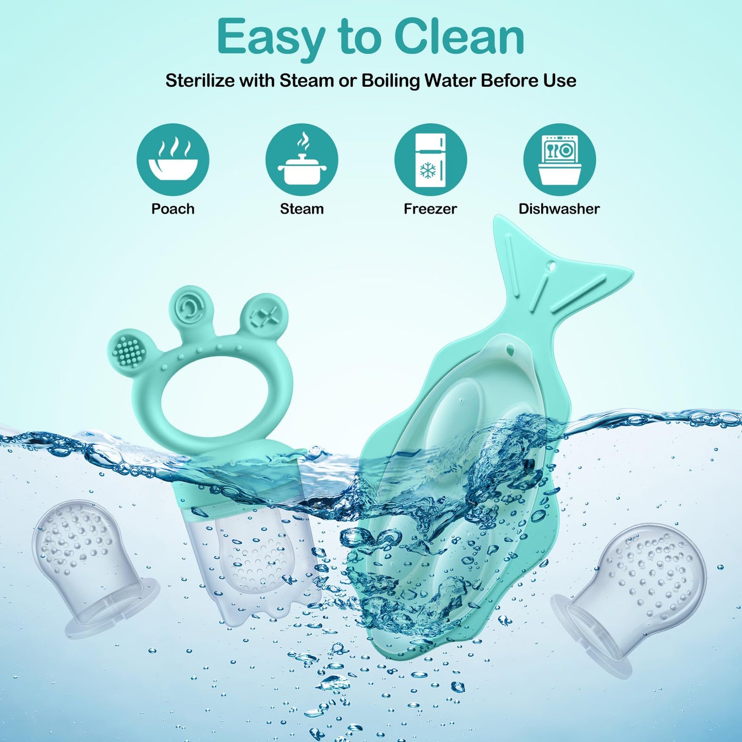 Baby Fruit Feeder, with Mini Freezer Tray, Silicone Teething Toys, Breastmilk Popsicle Molds for Baby Teething Relief, Includes 4 Mesh Pacifier