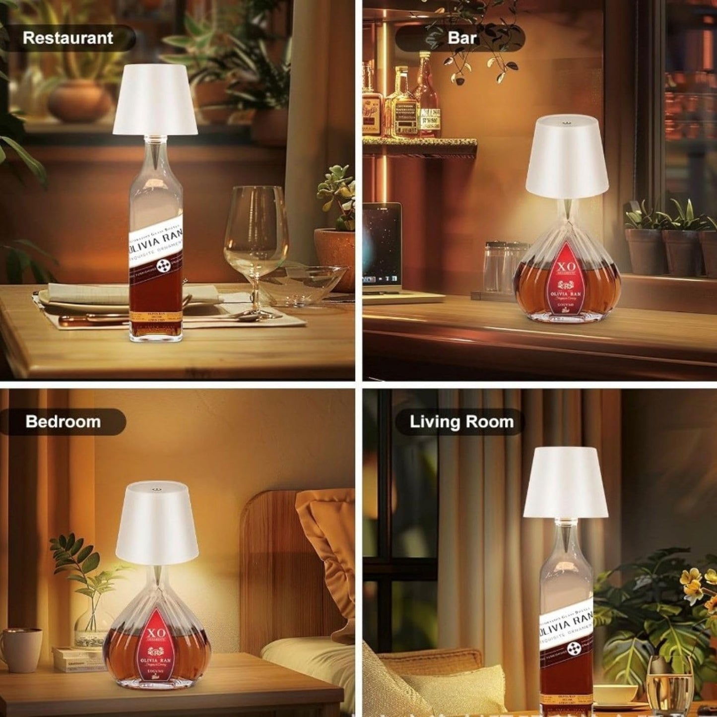 wioilyoy Wireless Bottle Light, New LED Wine Bottle lamp 2024 Rechargeable Bottle lamp, 3 Color Stepless Dimmable Light for Bedroom, Dining Room & Bar(White)