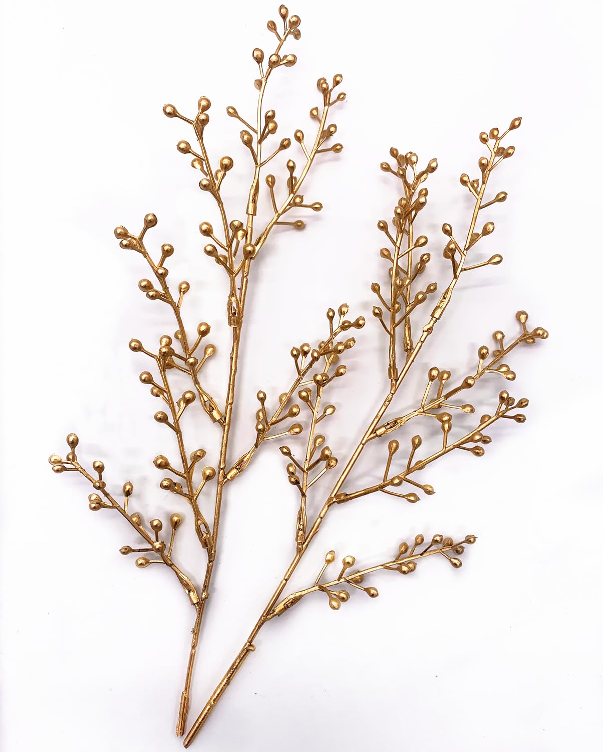 Artificial Golden Berry Stem Decorations, Fake Bead Sticks Picks Plastic Plants for Home Party Christmas Berries Stems Tree Ornaments Wreath Crafts DIY Gift Wedding Bouquet Xmas Decor Gold 6 Pcs