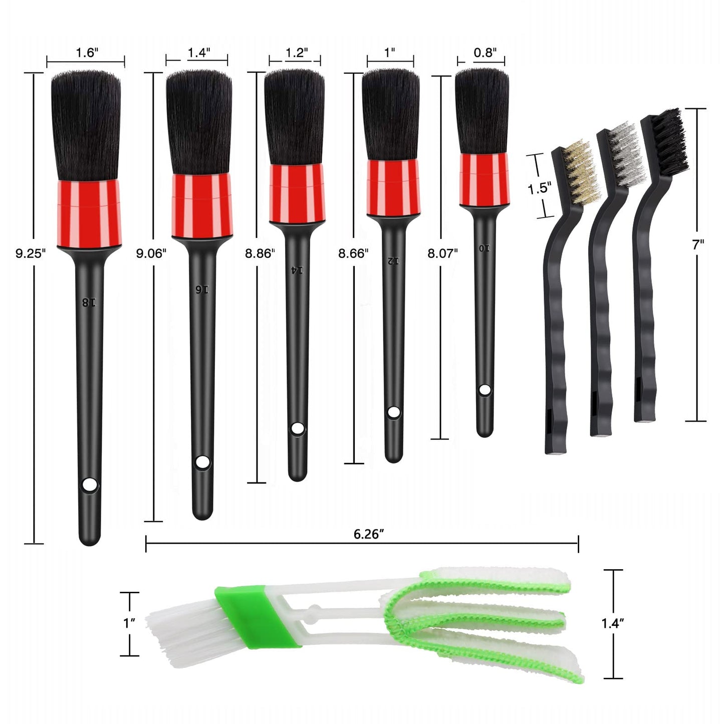 HMPLL 10pcs Auto Car Detailing Brush Set Car Interior Cleaning Kit Includes 5 Boar Hair Detail Brush,3 Wire Brush, 2 Air Vent Brush for Cleaning Car Interior Exterior, Dashboard Engines Leather Wheel