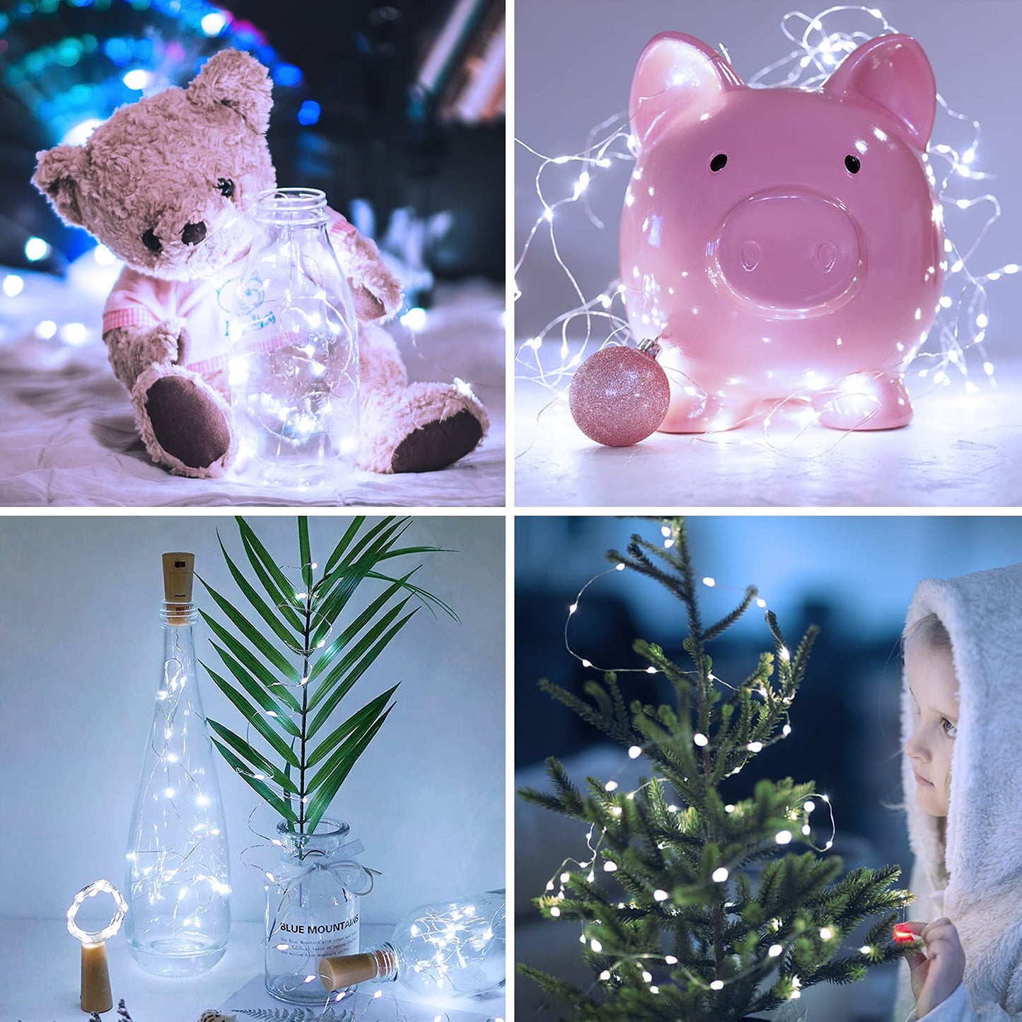JMEXSUSS 4 Pack 50 LED White Fairy Lights Battery Operated - 16.1ft Mini Christmas Twinkle Lights Indoor Outdoor Waterproof for Garden Patio Party Wedding Birthday Holiday Decorations