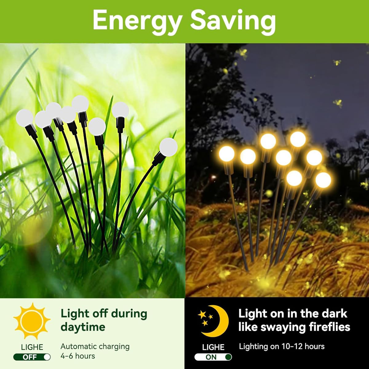 Solar Garden Lights, New Upgraded Solar Swaying Light, Sway by Wind, Solar Outdoor Lights, Firefly Light for Patio Decor, Big Bulb, & Heavy Bulb Base, Warm White(2 Pack)
