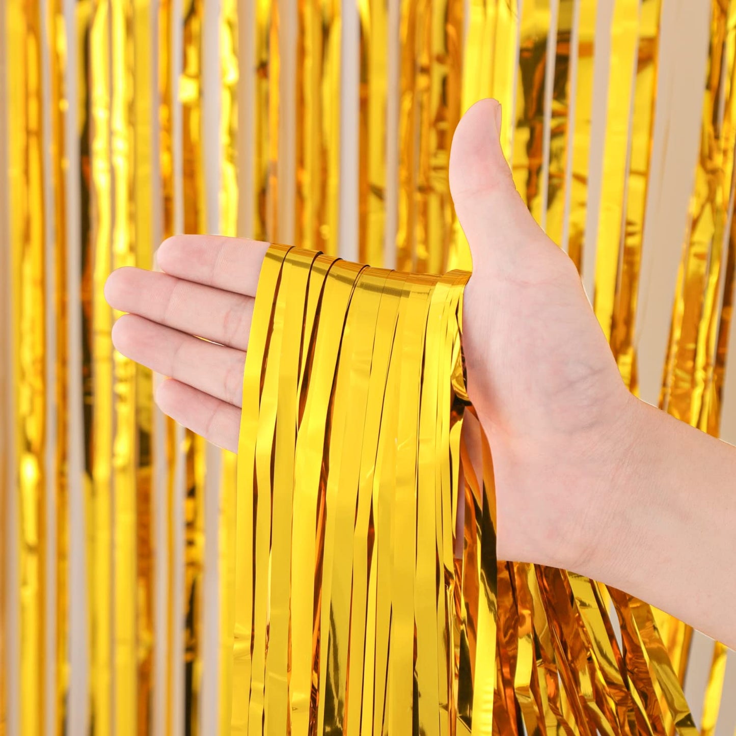 Voircoloria 3 Pack 3.3x8.2 Feet Gold Foil Fringe Backdrop Curtains, Tinsel Streamers, Fringe Backdrop for 2025 New Years Eve, Graduation, Birthday, Baby Shower, Gender Reveal, Disco Party