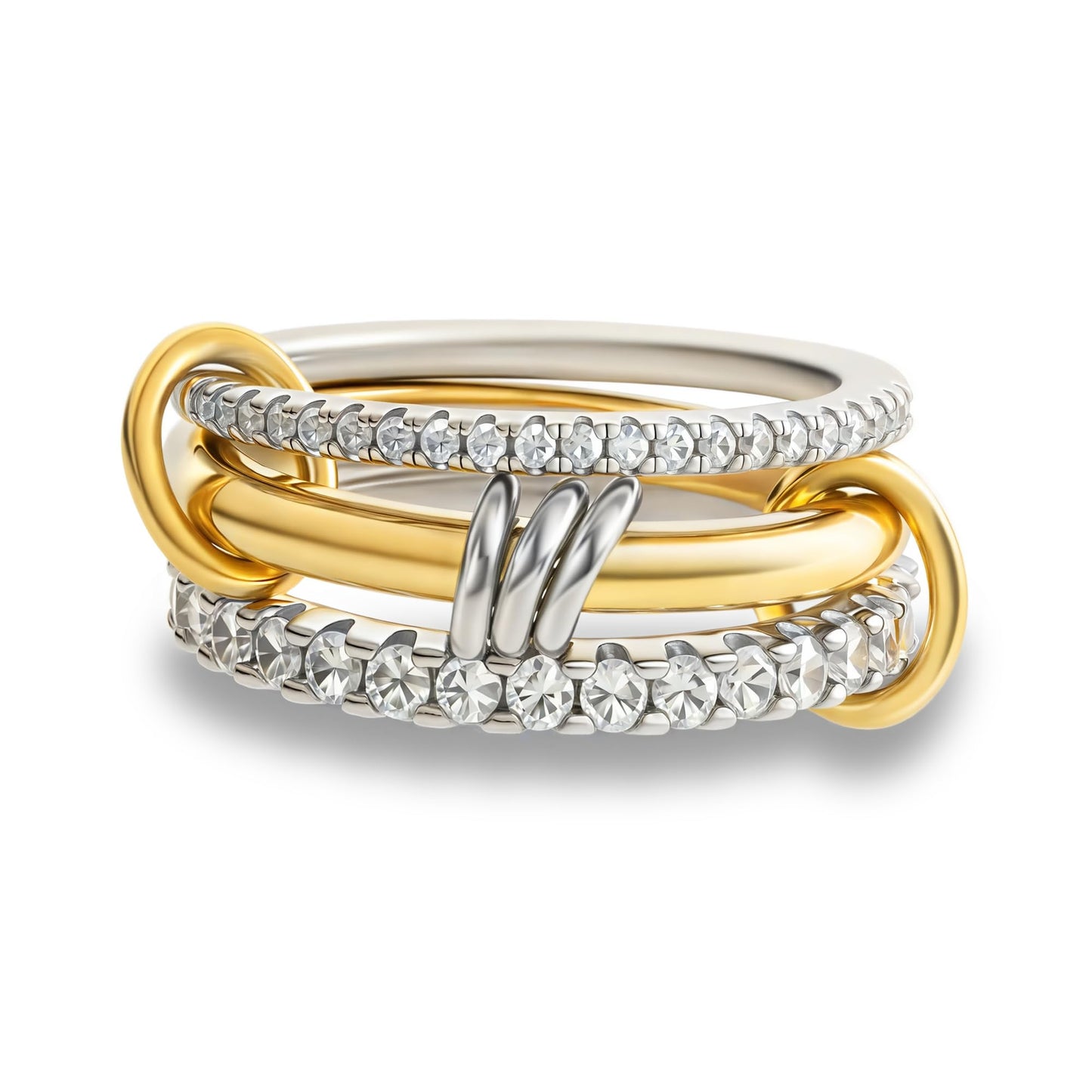 Gold Stackable Rings for Women Non Tarnish, 18k Gold Plated Cubic Zirconia Rings, Silver Gold Multi Ring Mixed Metals Stack Rings Set
