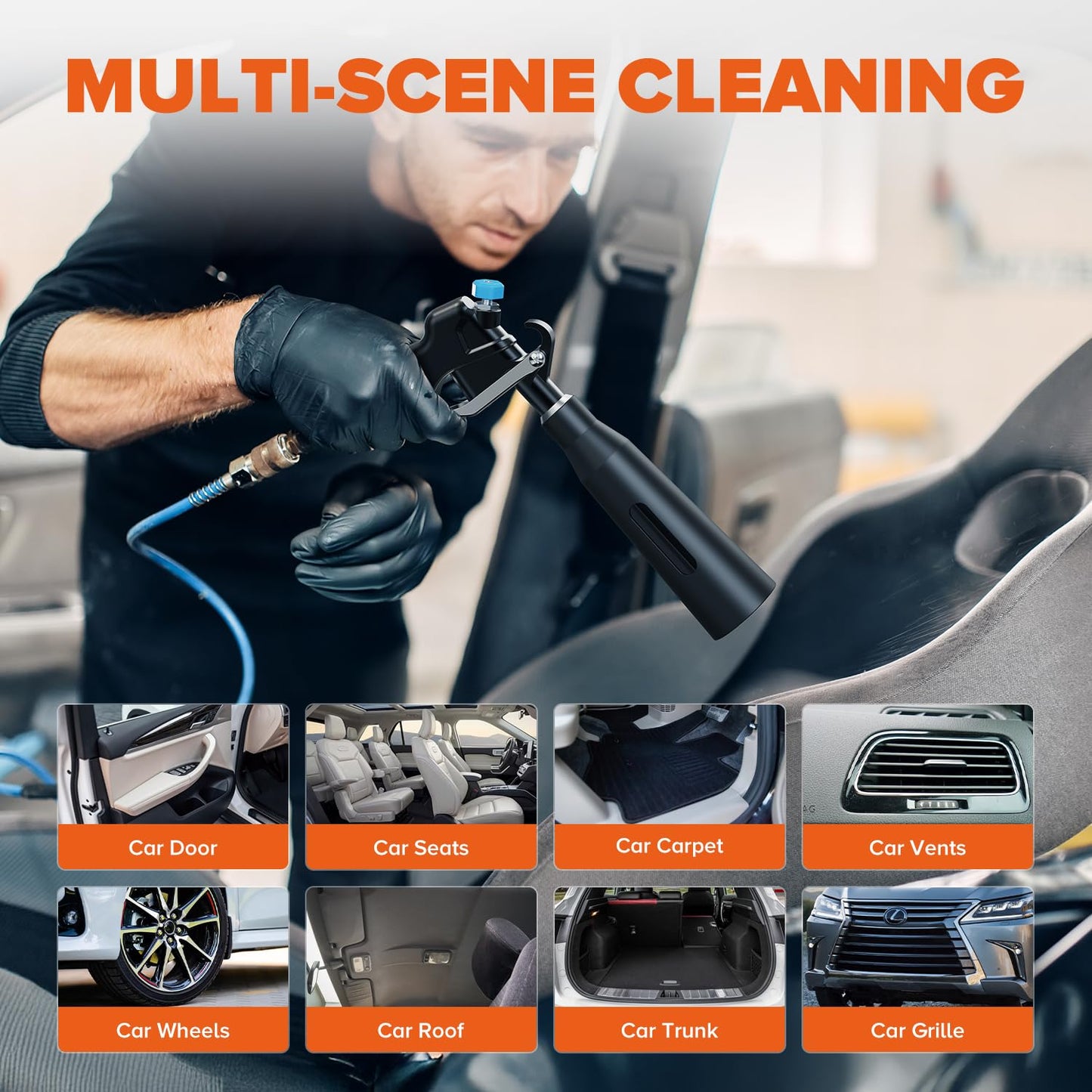 Zhevebaga Tornado Air Cleaning Gun, Upgraded High Pressure Dryer Air Blow Gun Adjustable Wind Speed, 360° Rotating Nozzle for Thorough Cleaning Car Detailing Tools for Car Interiors & Exteriors