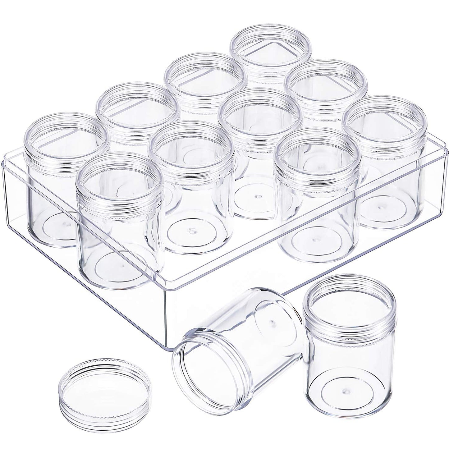 Blulu Clear Bead Organizer Small Bead Storage Containers Set 12 Pieces Plastic Storage Cases Cylindrical Clear Craft Supply Case for Earrings, Rings, Necklace, Threads, Beads(1.5 x 1.5 x 1.38 Inches)