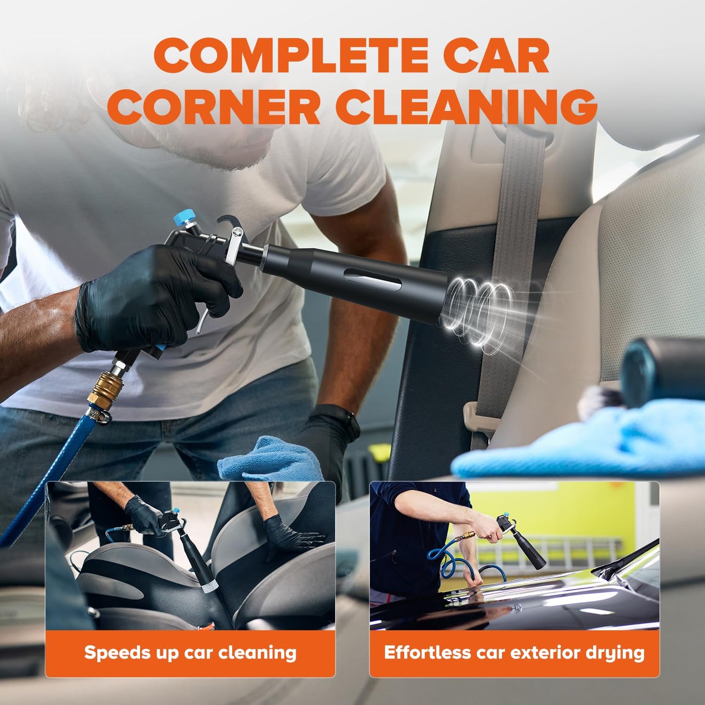 Zhevebaga Tornado Air Cleaning Gun, Upgraded High Pressure Dryer Air Blow Gun Adjustable Wind Speed, 360° Rotating Nozzle for Thorough Cleaning Car Detailing Tools for Car Interiors & Exteriors