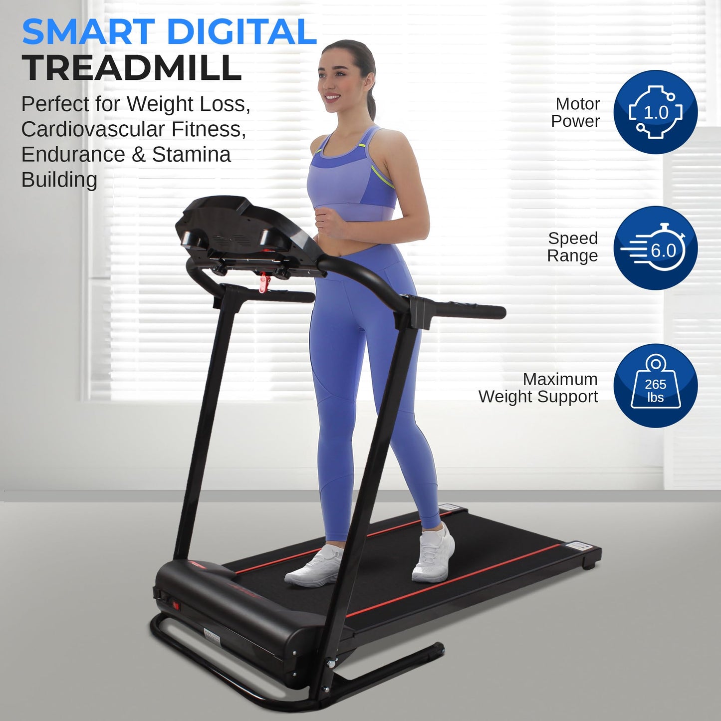 SereneLife Electric Folding Treadmill - Foldable Home Fitness Equipment for Walking & Running, Indoor Home Cardio Machine with Downloadable App, Safety Key, 12 Training Modes, Bluetooth Connectivity