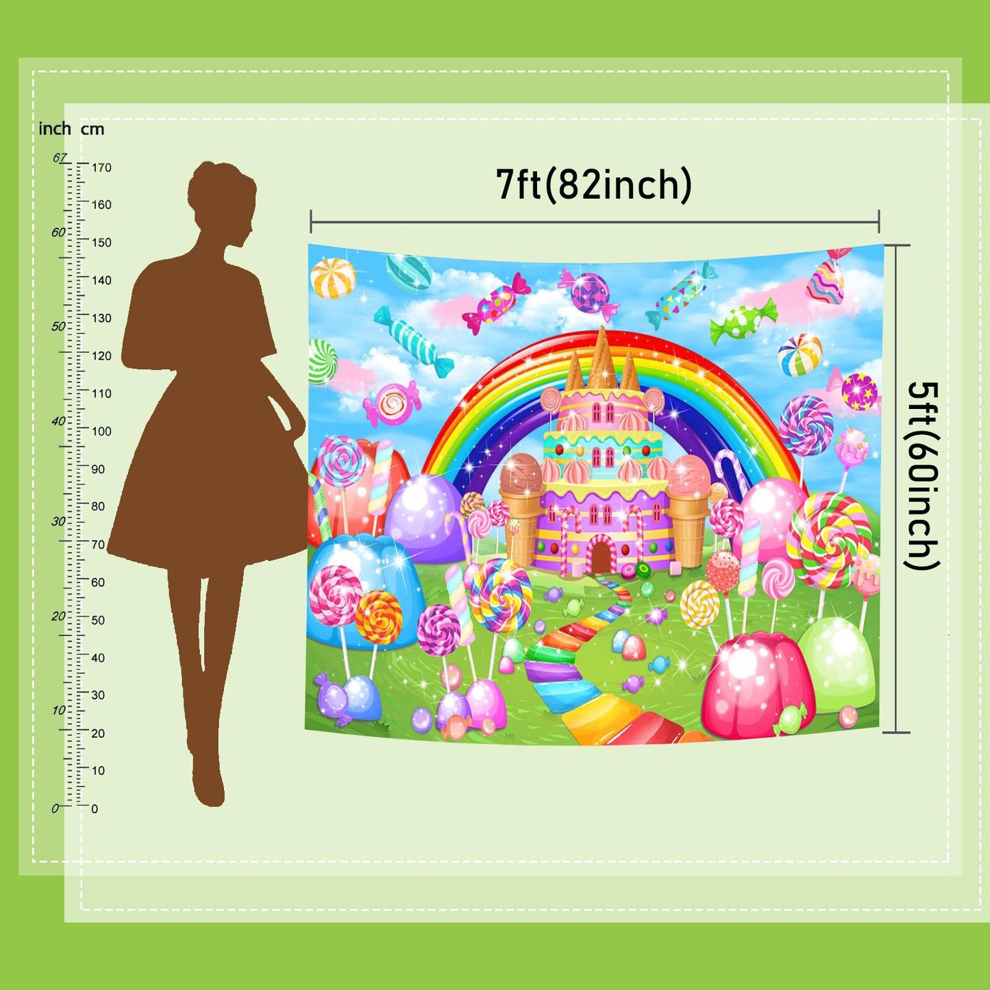 Mocsicka Sweet Candyland Backdrop Lollipop Sweetest Candy Theme Birthday Party Decoration for Girl Candy Ice Cream Castle Rainbow Party Banner Sweetest Day Wall Decorations(82''x60'')