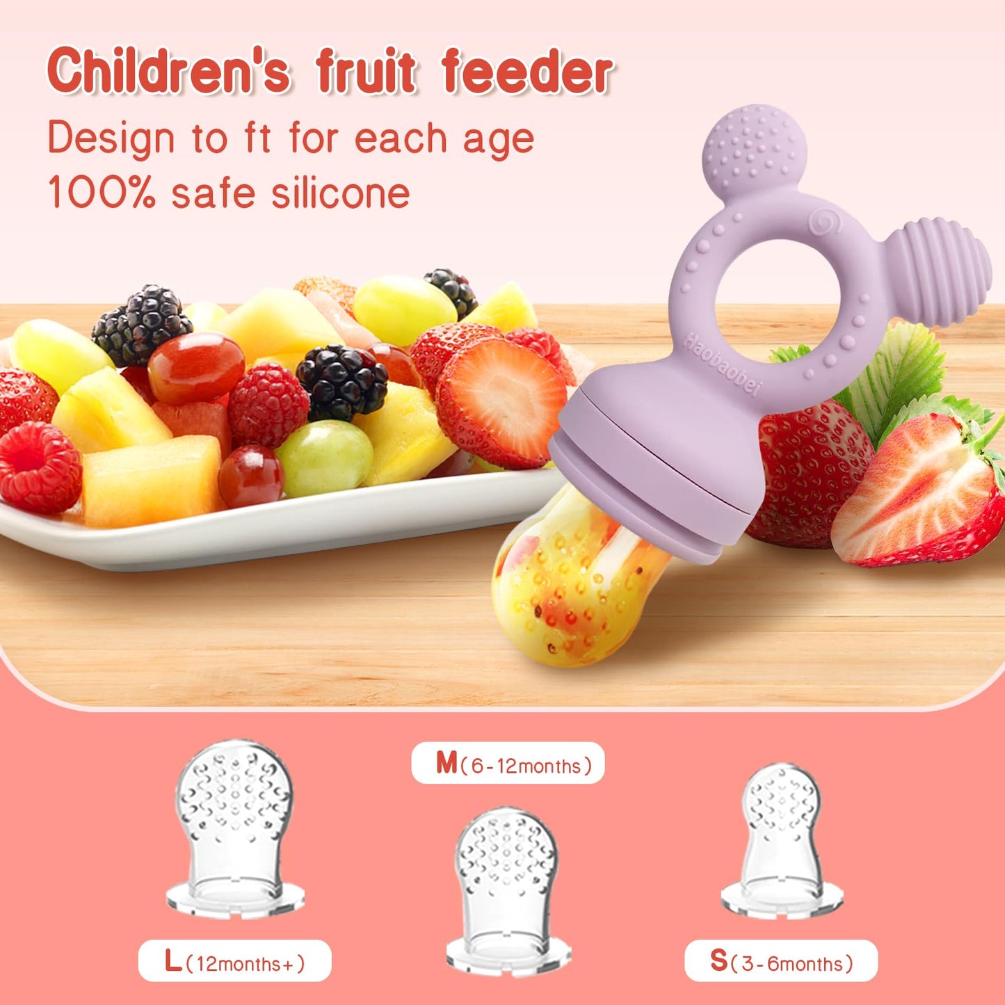 Baby Fruit Food Feeder - Silicone Nibble Tray Combo - Breastmilk Popsicle Mold for Cooling Relief, BPA Free Mesh Feeder for Infant Self Feeding (Lavender Pink + Carrot)