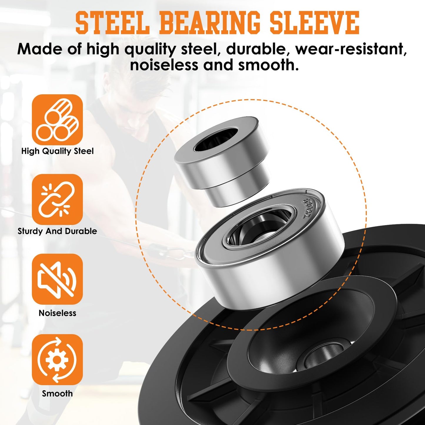 Anobeyi 90mm/3.5" Nylon Bearing Gym Pulley Wheel, Universal Exercise Replacement Pulleys for Home Gym Equipment Parts, Cable Machine Accessories, Garage Door Wheel System (Black-2pcs)