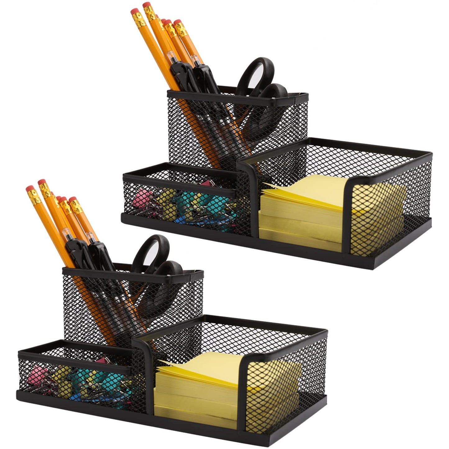 Ludato 2 Pieces Mesh Pen Holder Desk Organizers and Accessories for Desk,3 Compartments Black Pencil Holder for Office Supplies, Gifts for Colleague
