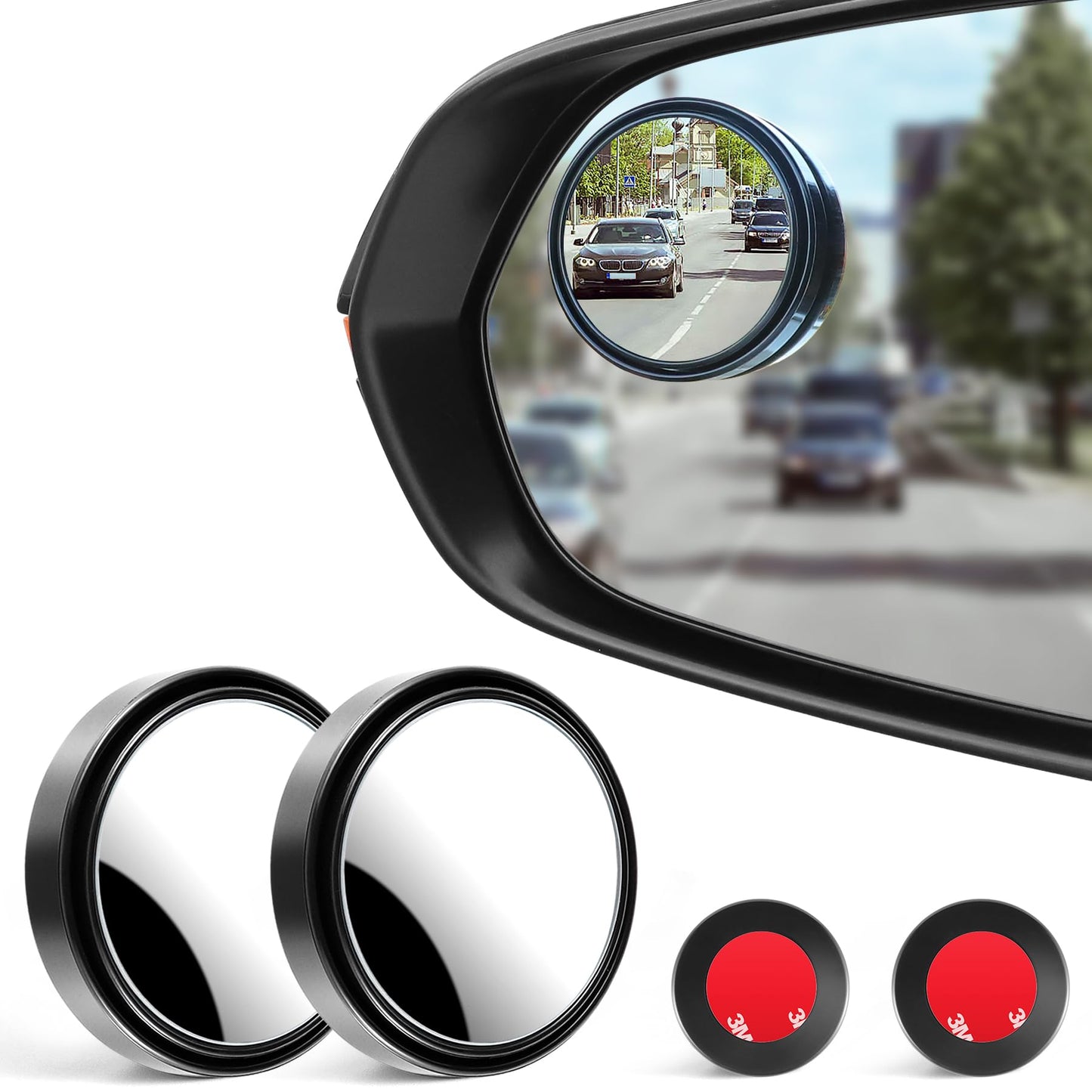 LivTee Blind Spot Mirror, 2'' Round HD Glass Frameless Convex, 2Pack Side Mirror Blind Spot, Rear View Mirrors Exterior Accessories with Wide Angle Adjustable Stick for Car SUV and Trucks, Silver