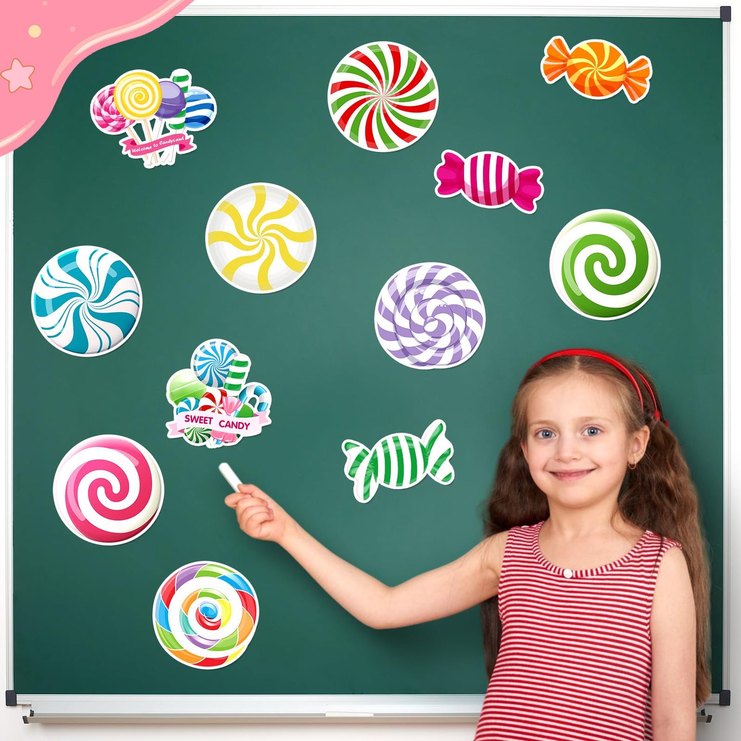Pasimy 60 Pcs Candy Decorations Candy Cupcake Ice Cream Donut Cutouts Bulletin Board Set Sweet Paper Cutouts for Birthday Door Window Wall Party Supplies (Candy)
