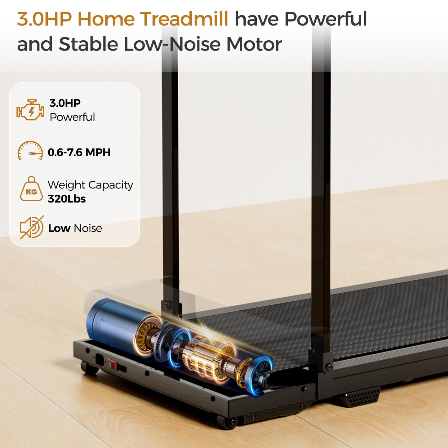 Portable Treadmills for Home, Electric Walking Pad Treadmill with 12 Preset Programs, 3.0HP Treadmill with Handle for Small Home, Waking Pad,Compact Running Treadmills with 320LBS Capacity(Black)