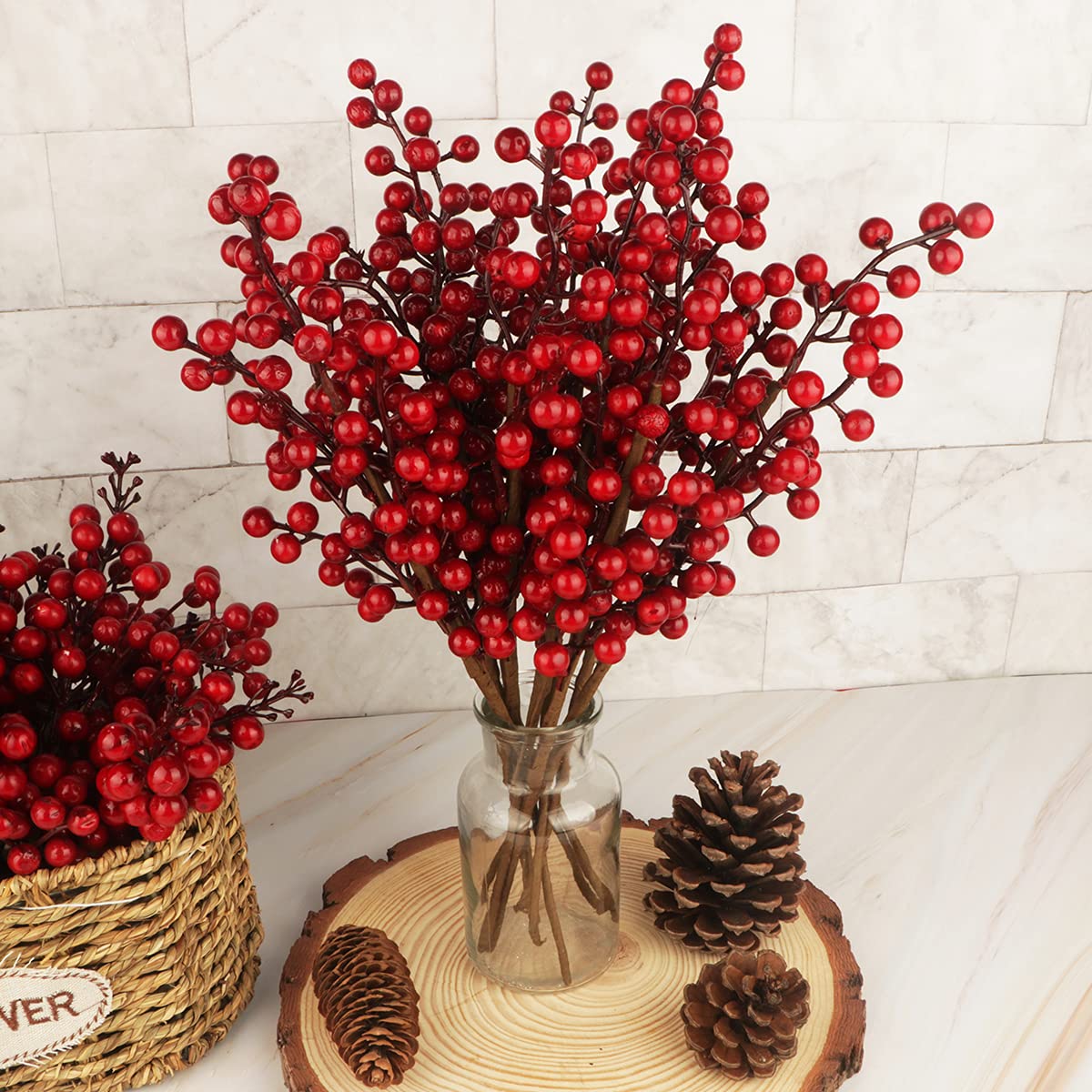 Fangoo 10 Pack Christmas Berry Stems, 14 Inch Artificial Berries Burgundy Berry Picks Holly Stem for Christmas Tree Decorations DIY Crafts Holiday Season Winter Home Decorations