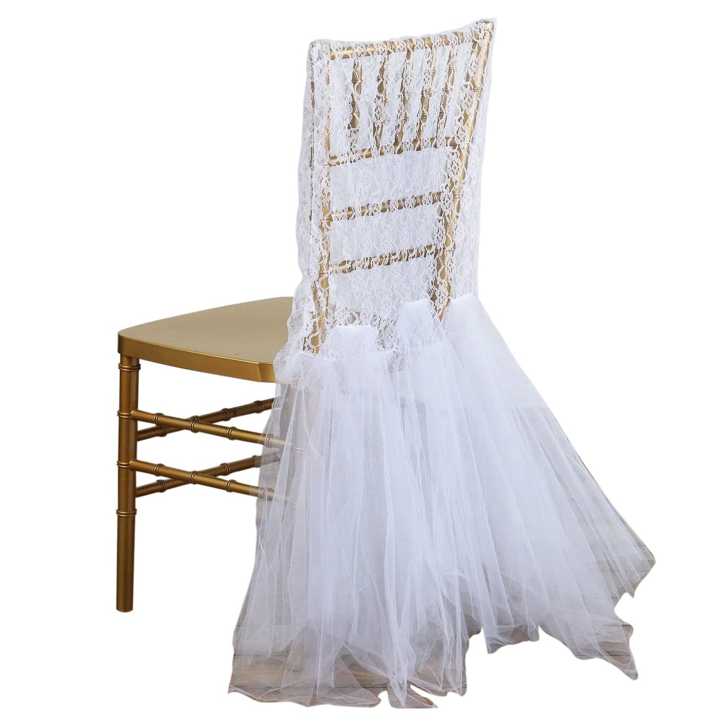 Efavormart White Lace and Tulle Chair Tutu Cover Skirt, Wedding Event Chair Decor